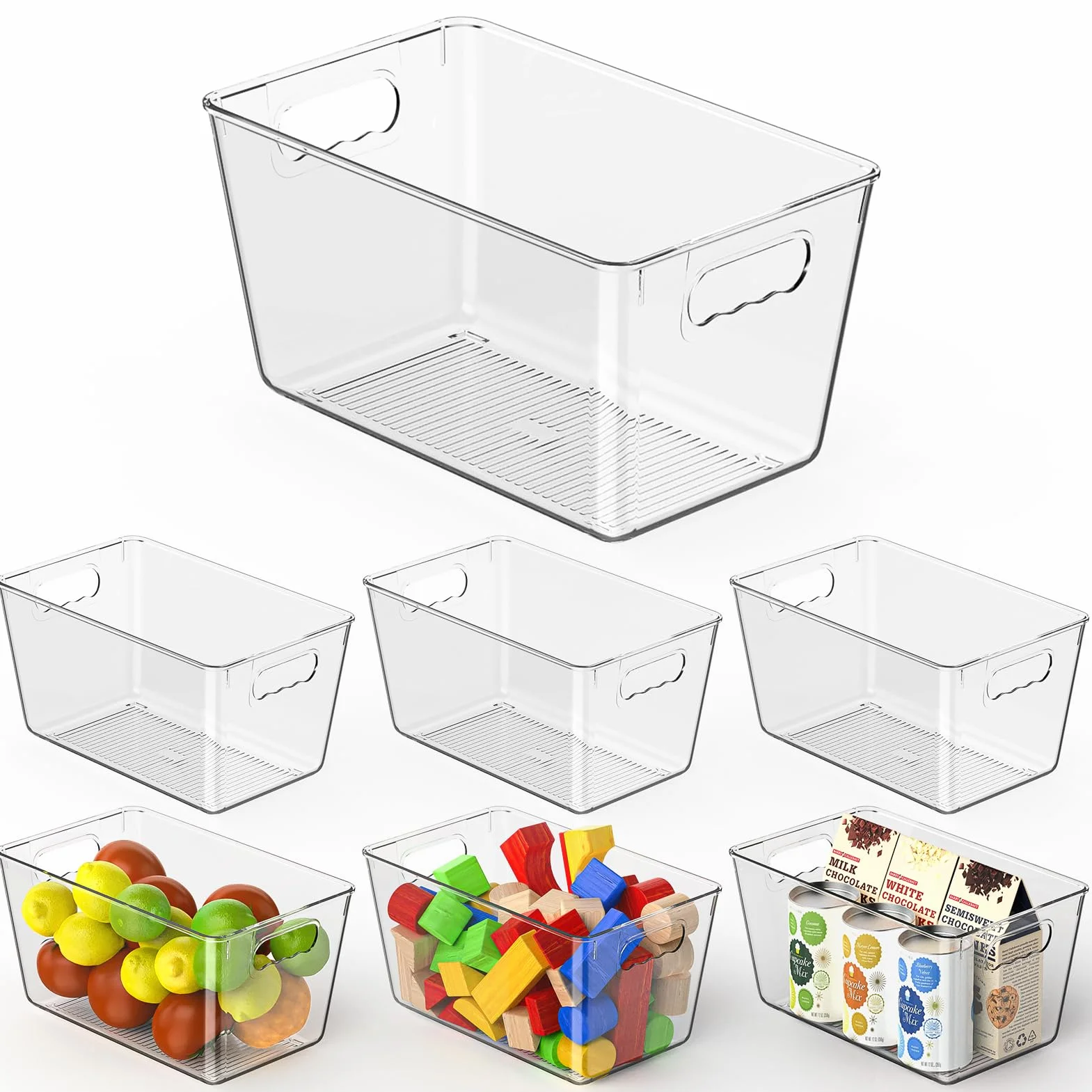 Contenitori trasparenti per dispensa, contenitori e contenitori in plastica con manico, organizer per armadietti, organizer per la casa, indispensabili per cucina, lavanderia, ufficio