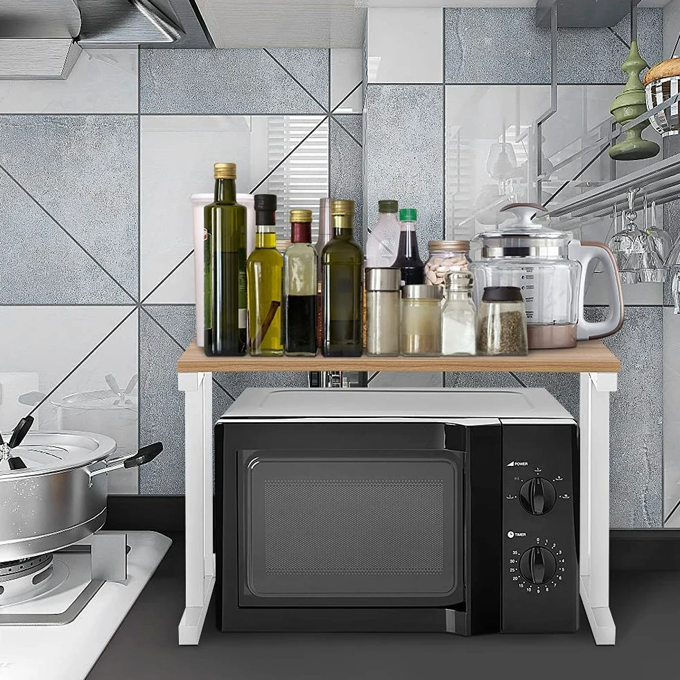 Ejoyous Ripiani per microonde a 2 Strati, Supporto per microonde in Legno Ripiano per Griglia per Forno a microonde per microonde Piatti per cuociriso Tazze Bottiglie per bollitore(Bianca)