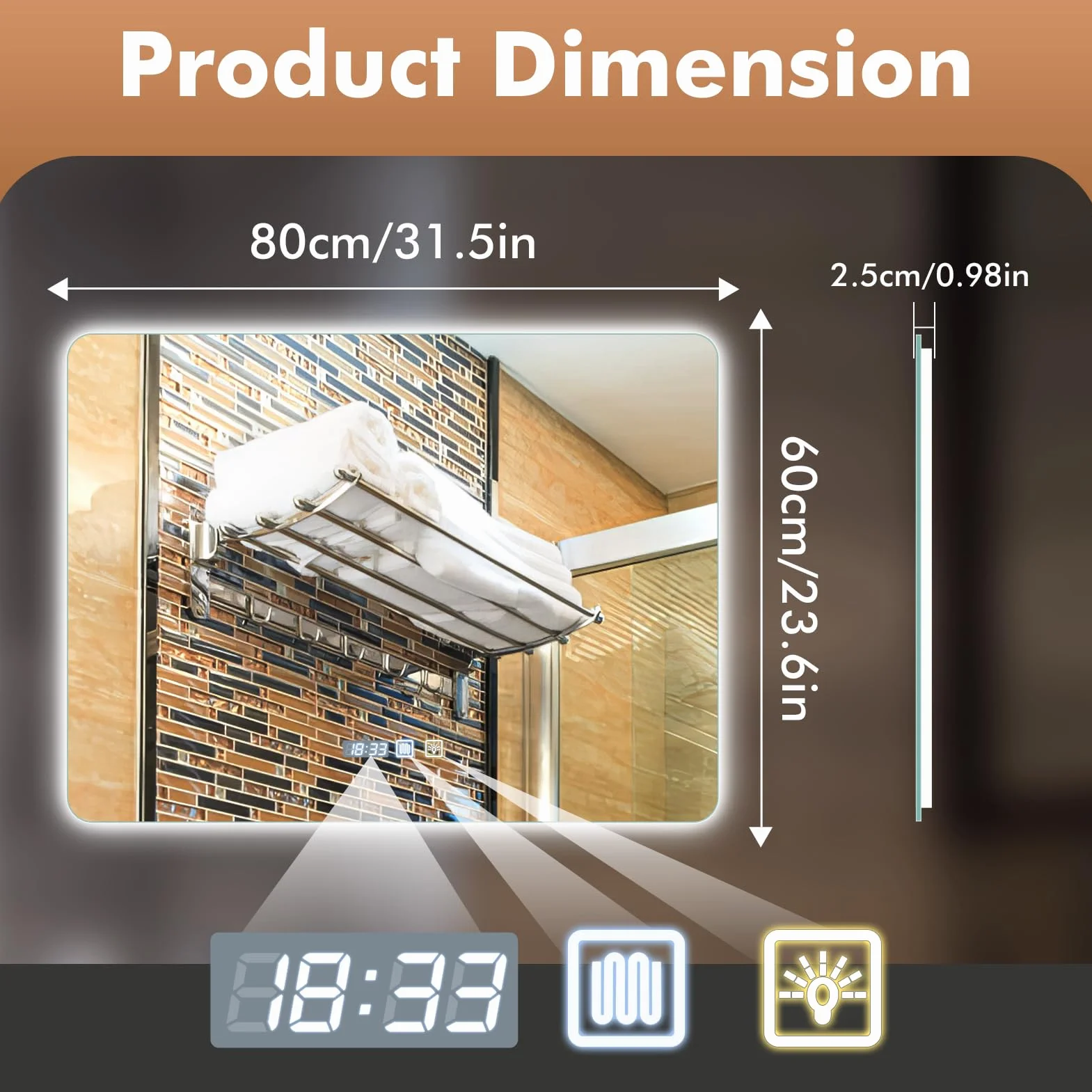 Specchio Bagno con Luce 80x60cm,Specchiera Bagno Specchio LED con Antiappannamento,Interruttore Touch,3000K-6500K Dimmerabile,Funzione di Memoria per Casa Hotel Parrucchiere