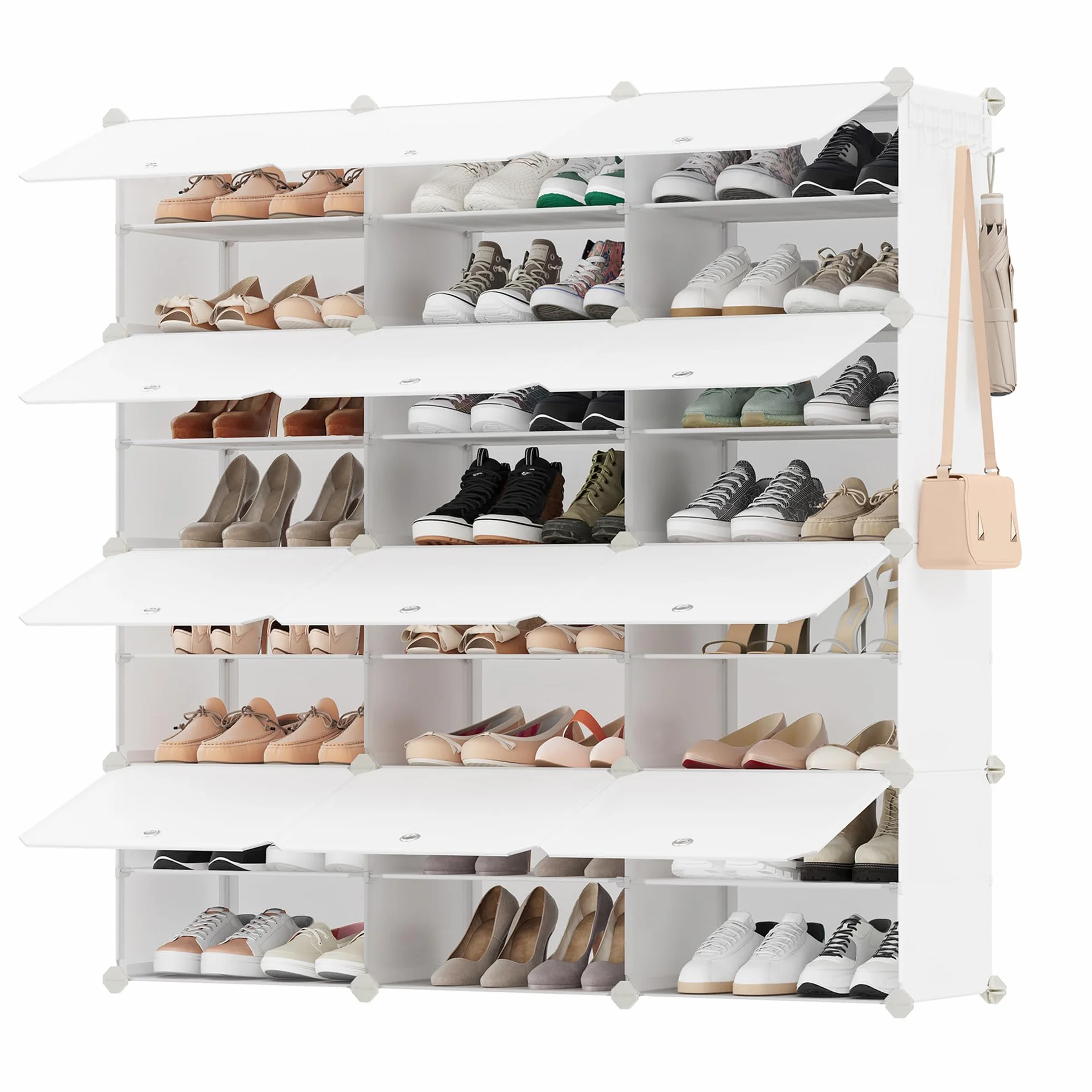 SONGMICS Scarpiera Modulare 12 Scomparti 48 Paia Scarpe con Sportelli Telaio Acciaio Bianco Nuvola LPC040W02