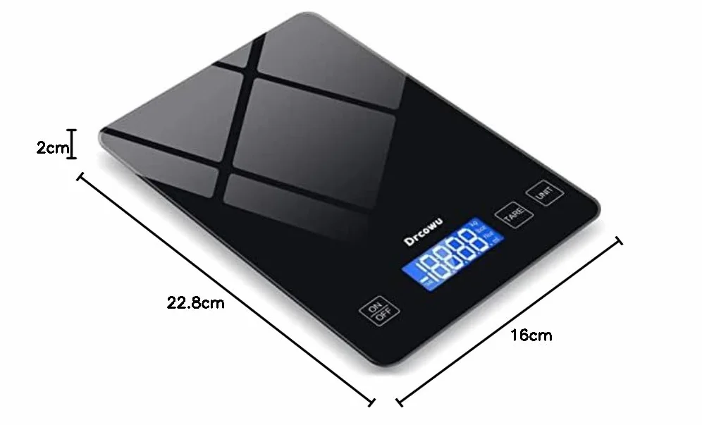 Bilancia da Cucina, Bilancia Cucina Digitale 15kg, alta Precisione 1 g Pesa Alimenti, Funzione Tare, Grande Display LCD, Bilance impermeabile Varie Unità in Grammi e Once, Pulsante touch