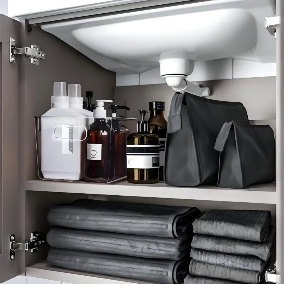 SKTEET Set di 8 contenitori in plastica trasparente, 4 grandi e 4 piccoli contenitori impilabili per dispensa e cucina, organizer per casa e armadietti