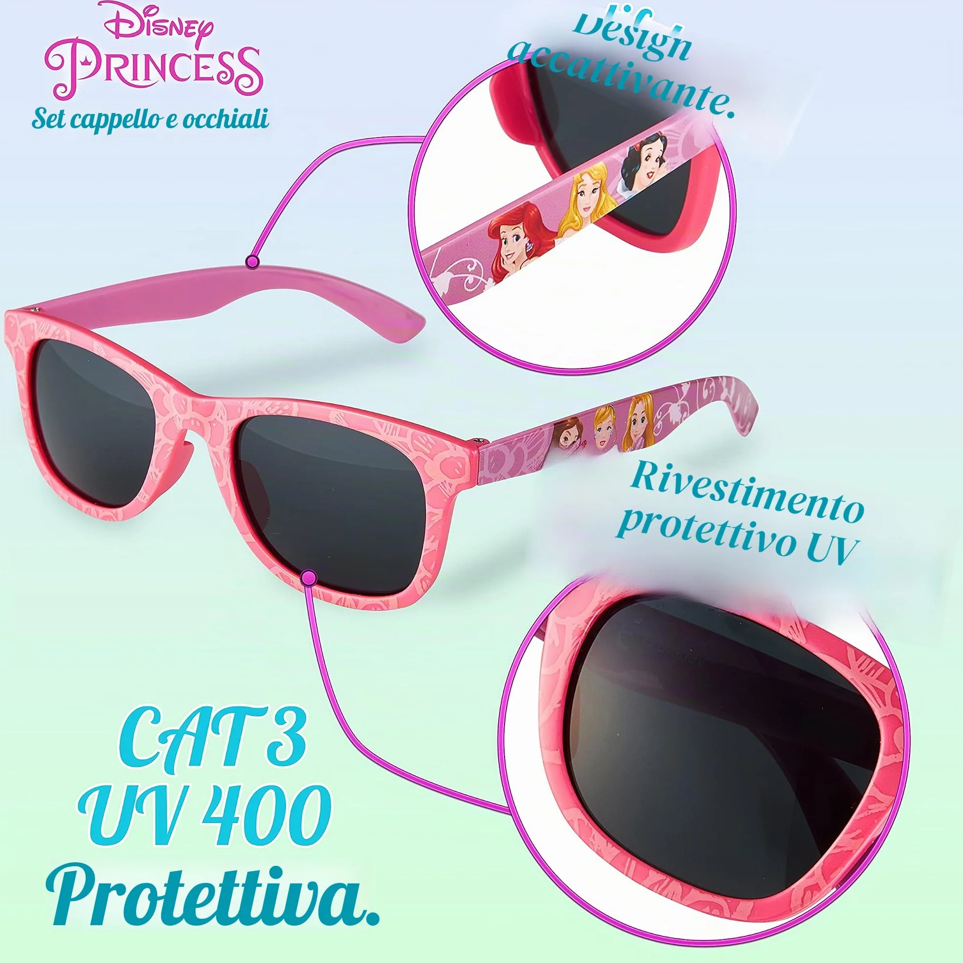 Disney Cappellino Bambina Visiera Estivo Occhiali da Sole Rosa Protezione UV