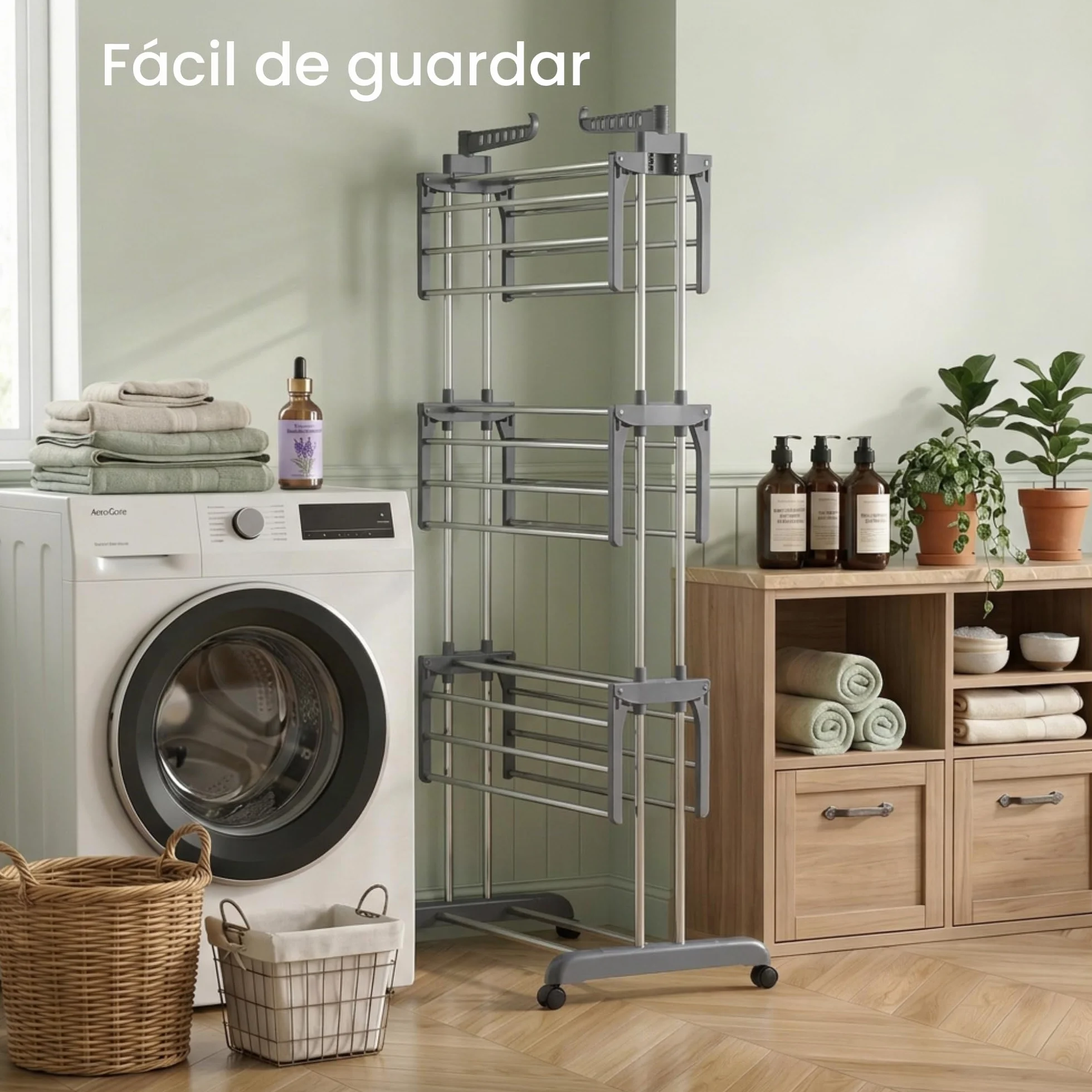 edihome, Stendino Verticale, Stendibiancheria Pieghevole 4 Livelli Con Ali Laterali, 35 Kg Acciaio Inox Con Ruote Salvaspazio Per Interno Ed Esterno (Grigio)