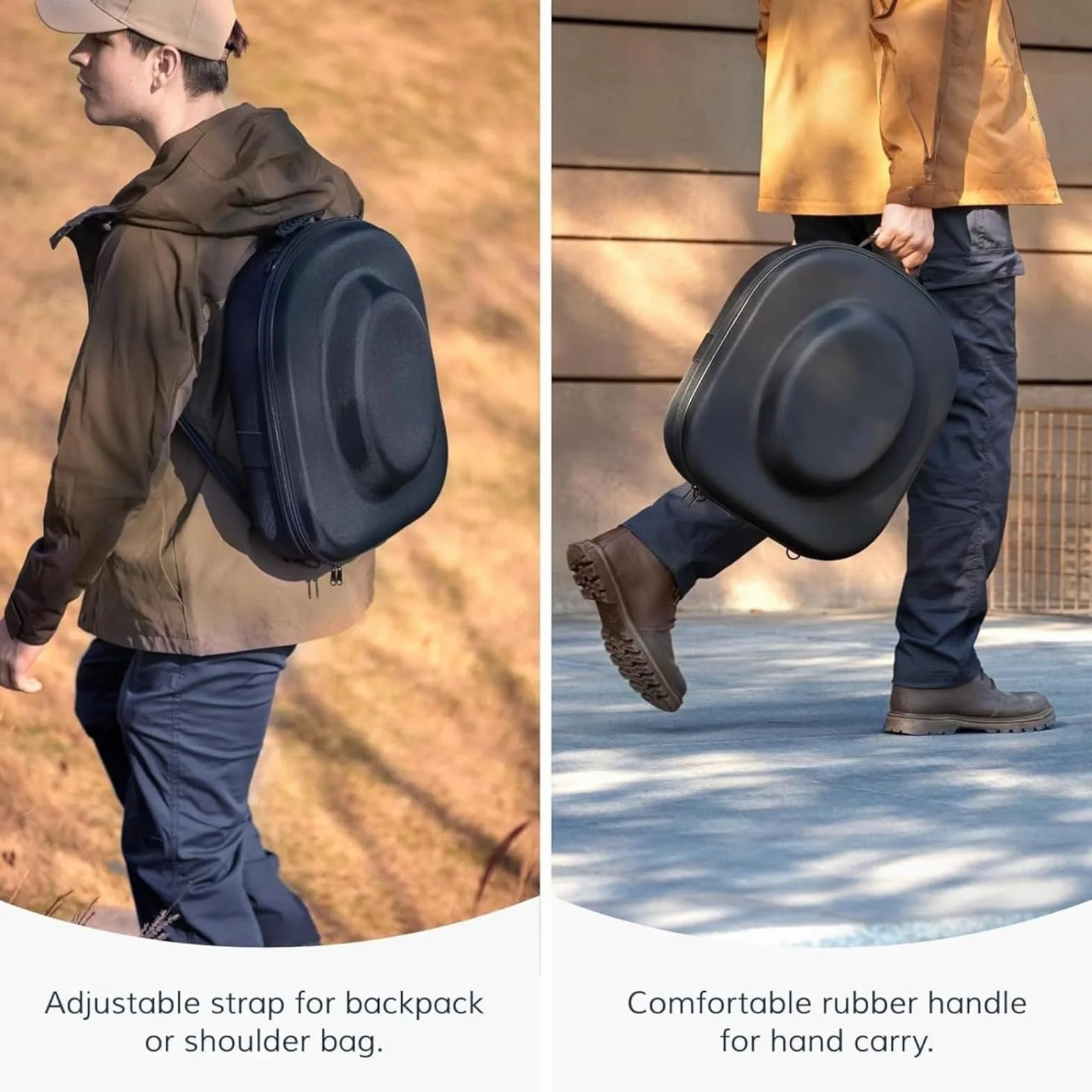 Scatola per cappelli da viaggio a prova di schiacciamento, organizer rigido per Panama, Fedora e berretti da baseball con manico, tracolla e cinghia per bagagli per una facile conservazione e utilizzo