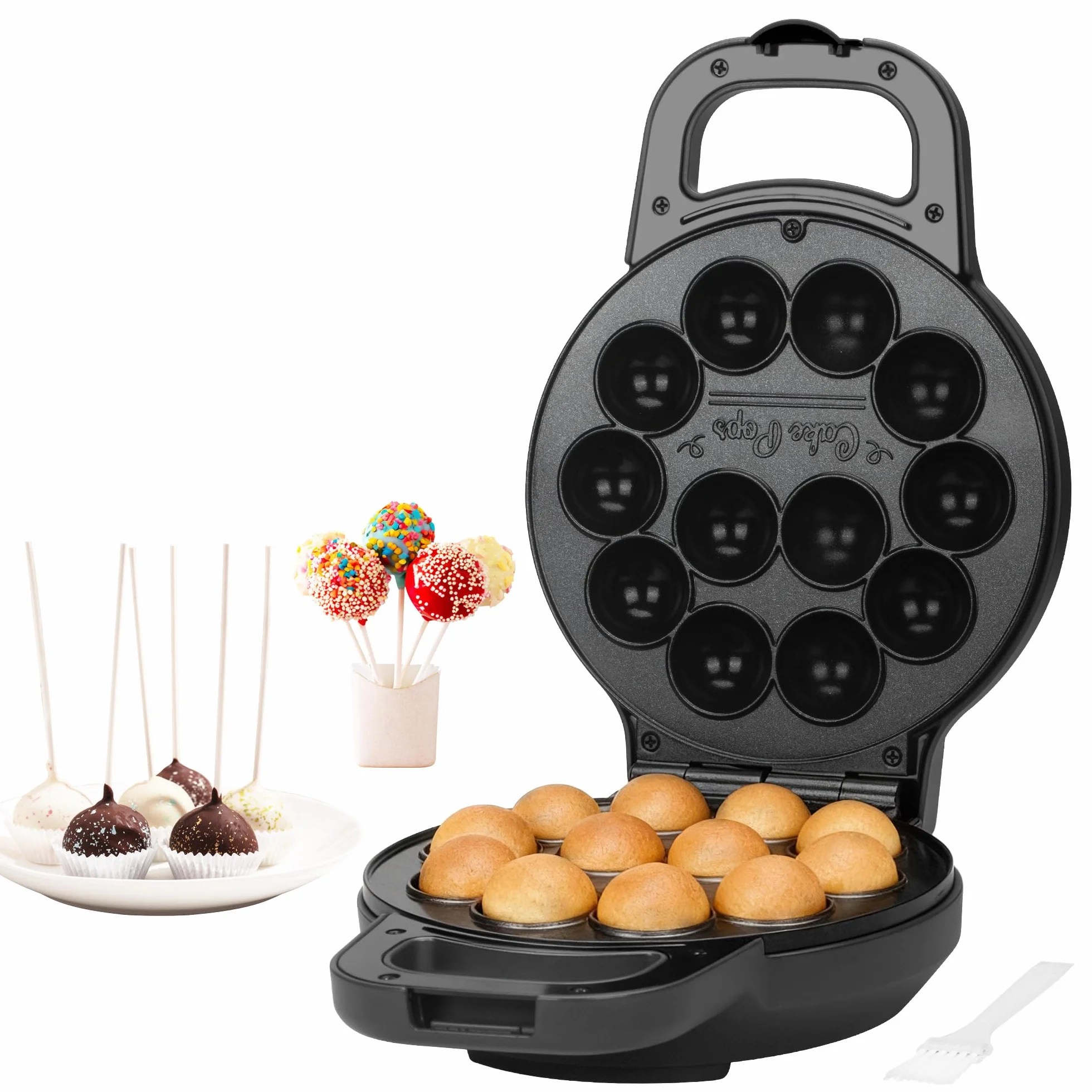 SugarWhisk Flip Cake Pop Maker, realizza 12 Cake Pops di dimensioni 12 x 1,4 cm, accessori per Cake Pops, macchina per snack, rivestimento ceramico, ricetta e pennello inclusi, colore grafite.