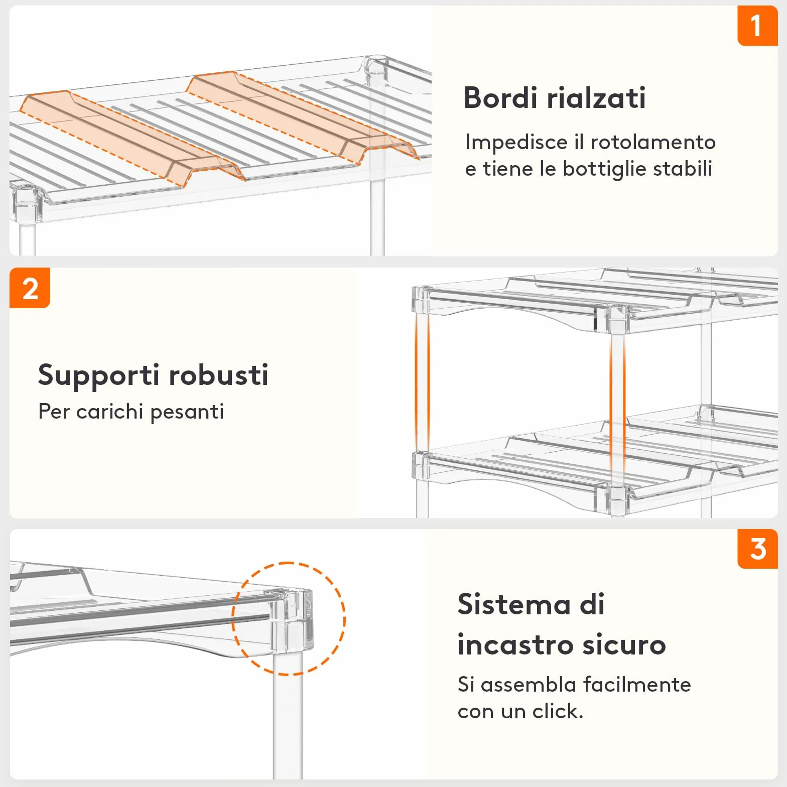 Lifewit Organizer Impilabile per Bottiglie 3 Ripiani 9 Bottiglie Plastica Cucina