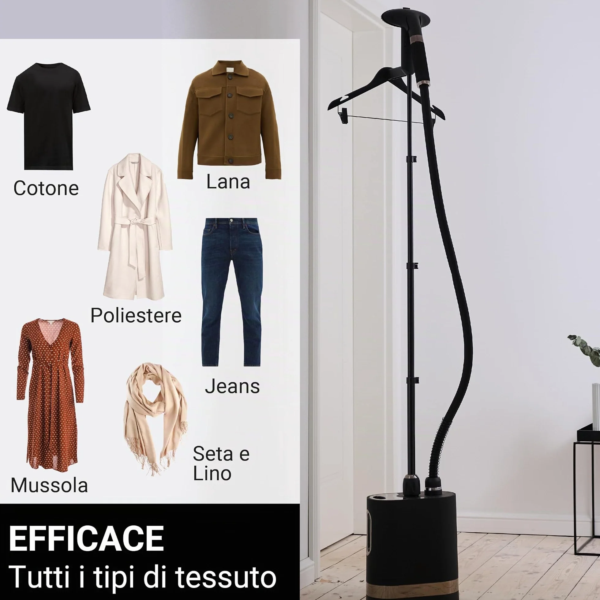 SteamOne Stilys SY70SB Ferro da stiro a vapore 2000 W 42 g/min Steamer verticale Autonomia 1H Pronto all'uso 60 secondi Start&Stop Spegnimento automatico Anticalcare