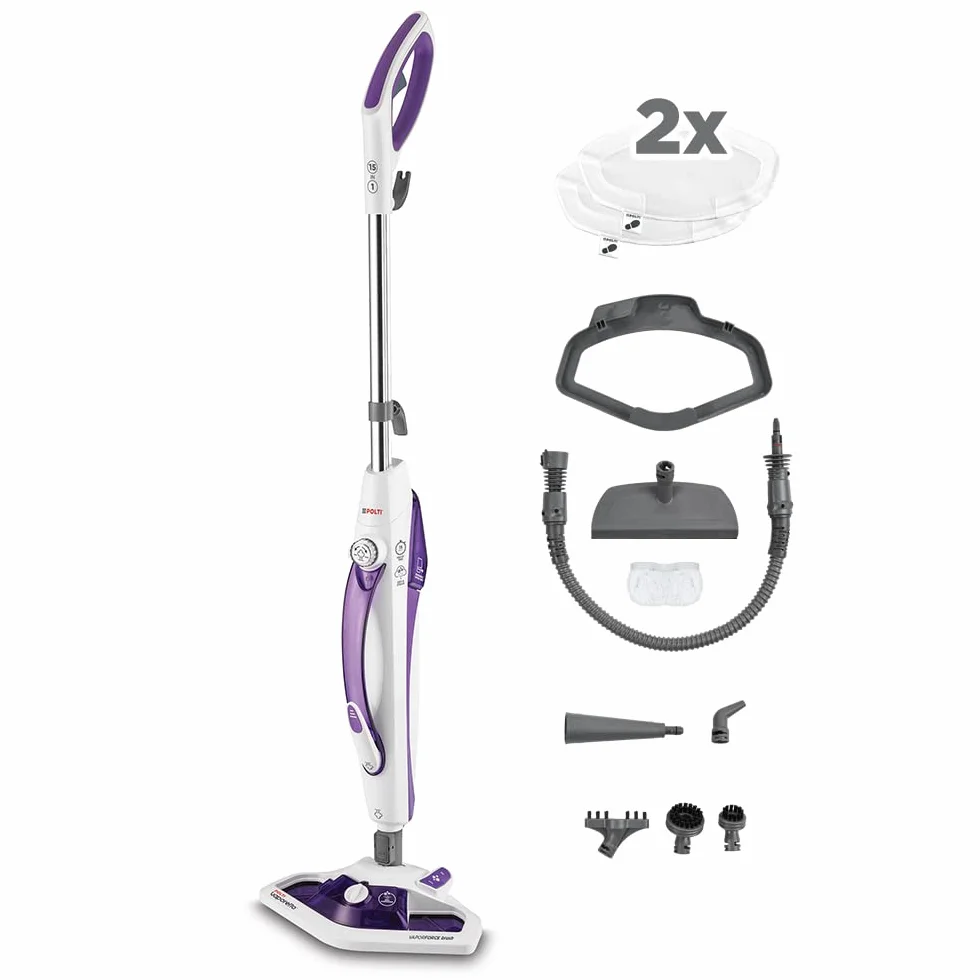 Polti Vaporetto SV440 Double, Scopa a Vapore 2 in 1 con Pulitore Portatile, Potenza Max 1500 W, 11 Accessori Inclusi, Riscaldamento in 15 Secondi, Serbatoio Estraibile, Bianco e Viola