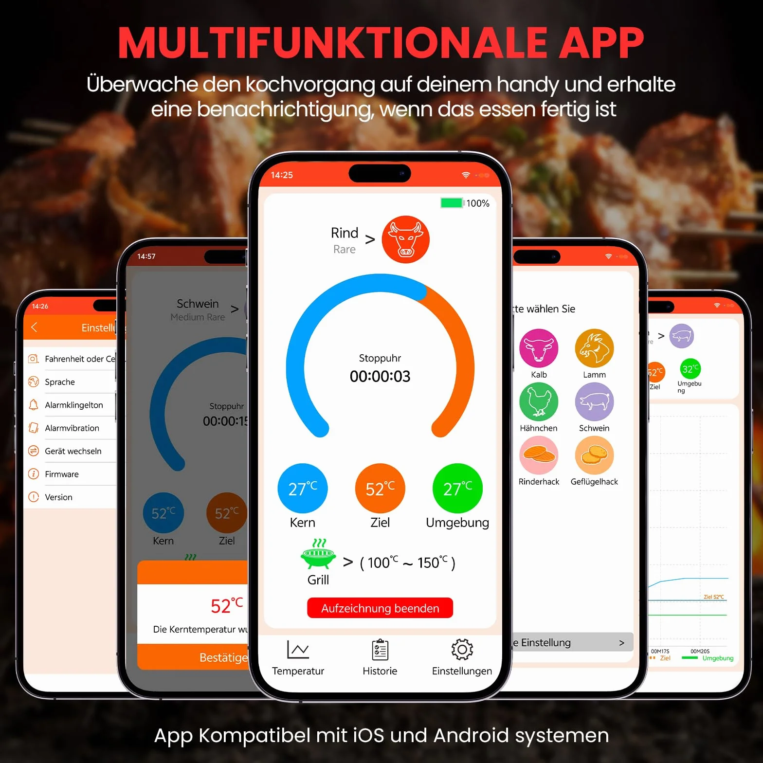 Termometro Carne Bluetooth IP67 Impermeabile Wireless per BBQ Forno Grill