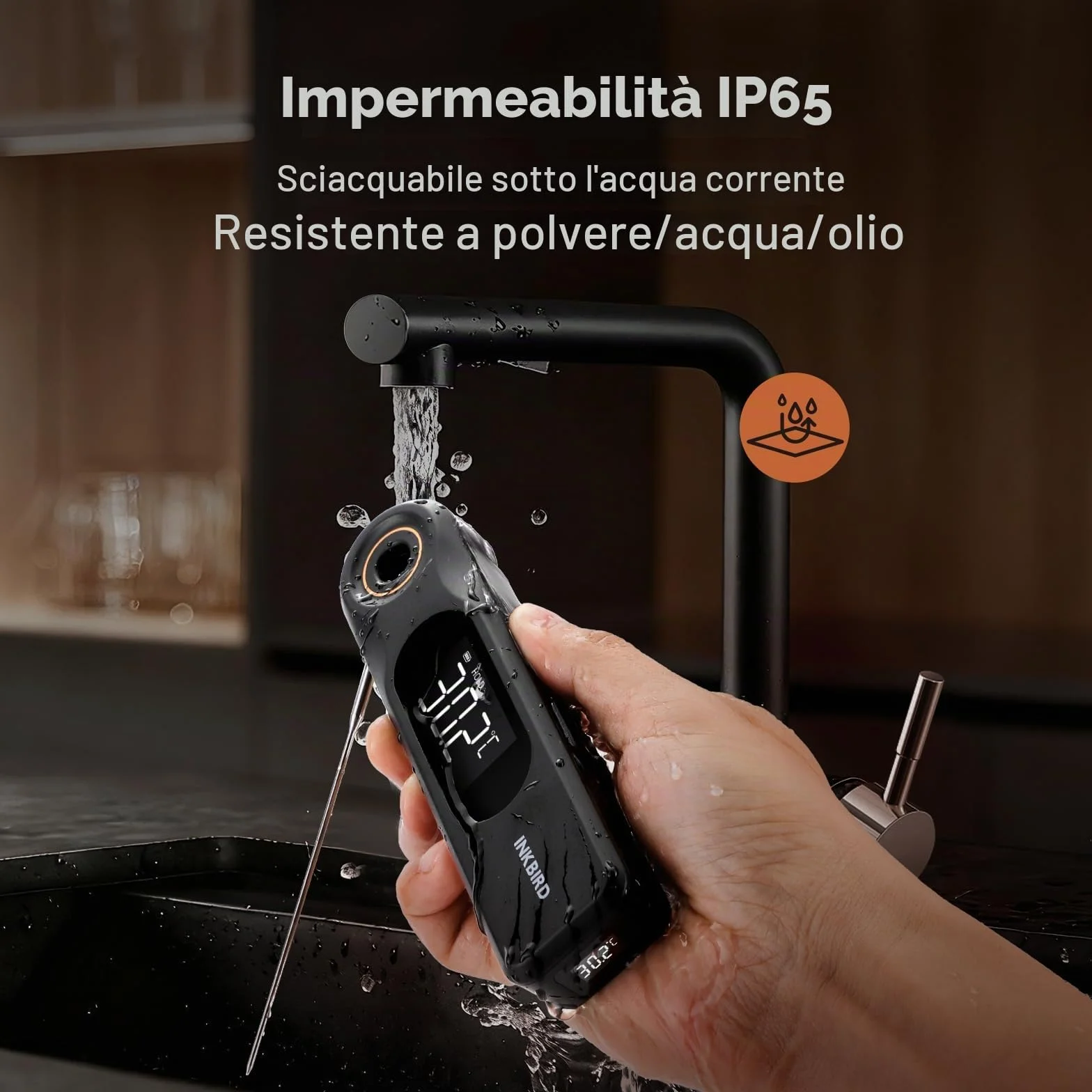 INKBIRD Termometro Alimentare a Lettura Istantanea a Doppio Display,Due Schermi,Risposta Super Rapida 0,5 Sec,Impermeabile IP65 Corpo Intero,Ideale per Cucina, Grigliate,Forno,Preparazione Bevande