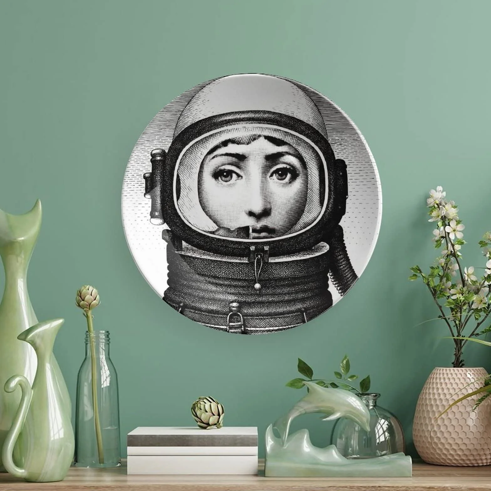Piatto Lina Cavalieri, Piatto decorativo Fornase per trucco facciale da appendere alla parete, incluso staffa e gancio a molla speciale, stile-33, 15,2 cm