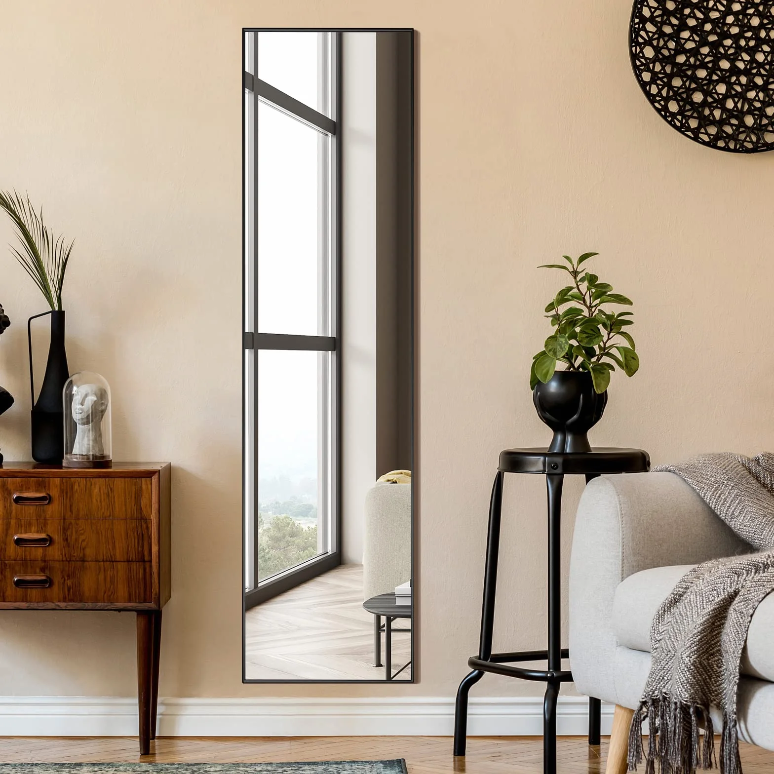 LIFEZEAL Specchio da Parete Lungo, Specchio ingresso Senza Carda Specchiera Rettangolare, 160 x 40 cm per Soggiorno, Camera da letto, Bagno, Moderno ed Elegante (nero)