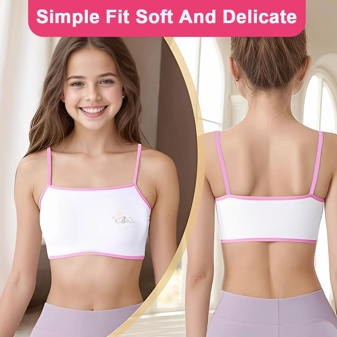 Reggiseno Bambina 10 Anni, 4 Pezzi Top in Cotone Morbido, Prima Biancheria Intimo Senza Ferretto, per Scuola Sport e Sonno