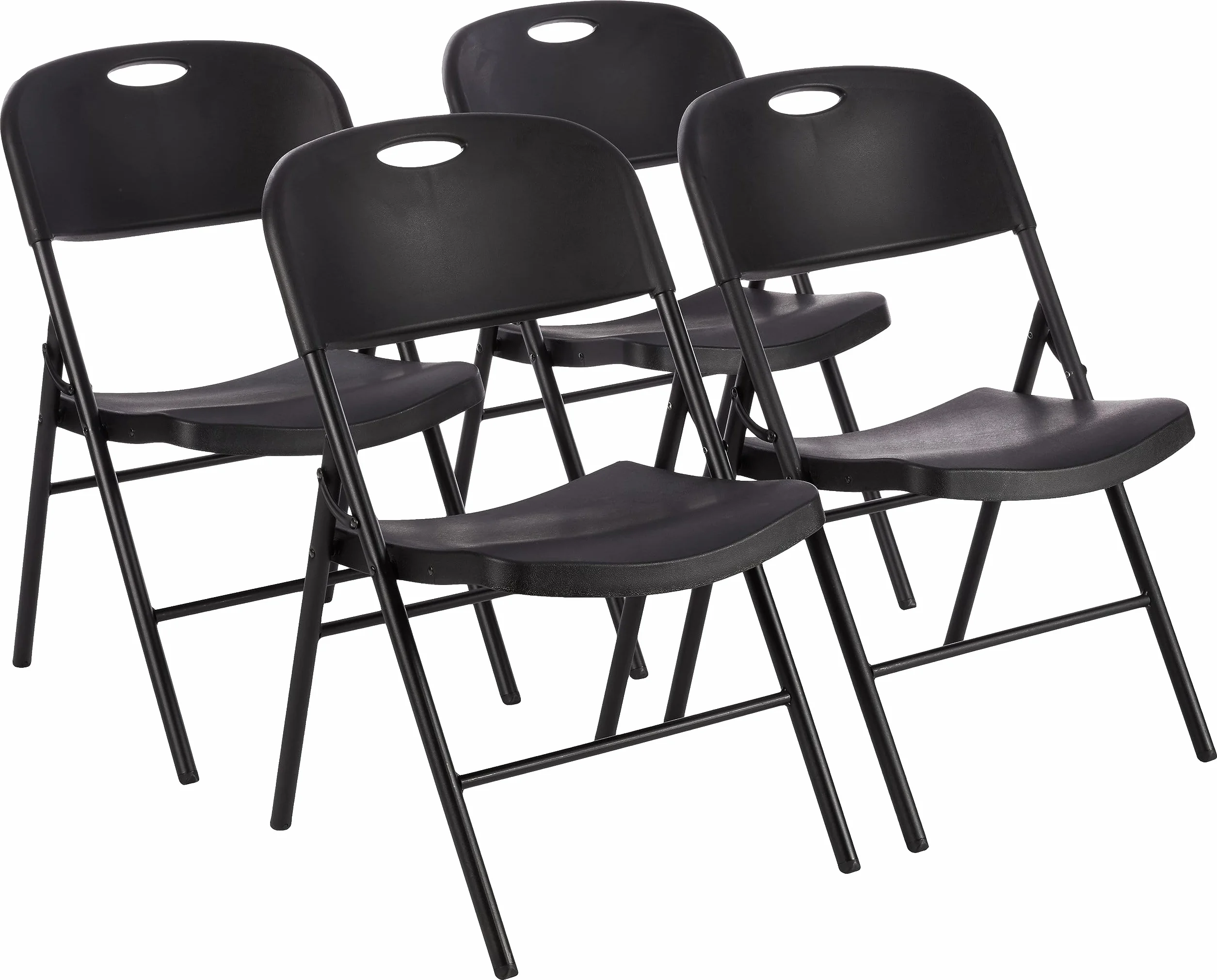 Amazon Basics Set di 4 sedie pieghevoli in plastica e metallo, da campeggio o da cucina, per interni ed esterni, nero, capacità di carico fino a 158 kg