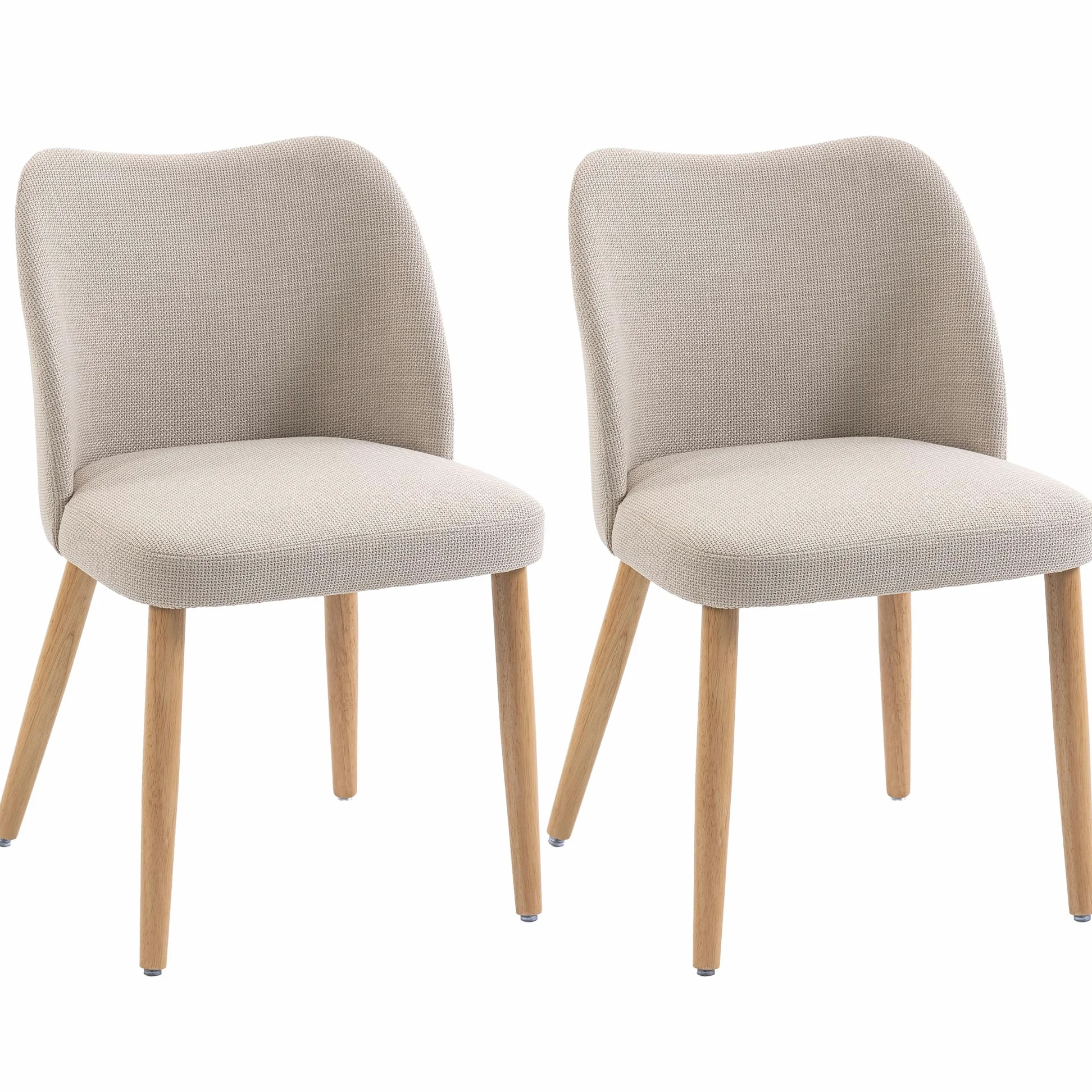 HOMCOM Set di 2 Sedie Sala da Pranzo in Tessuto Effetto Lino, Sedie Cucina Scandinave con Gambe in Legno di Caucciù, Schienale Curvo, Sedia Imbottita per Cucina, Camera da Letto, Soggiorno, Crema