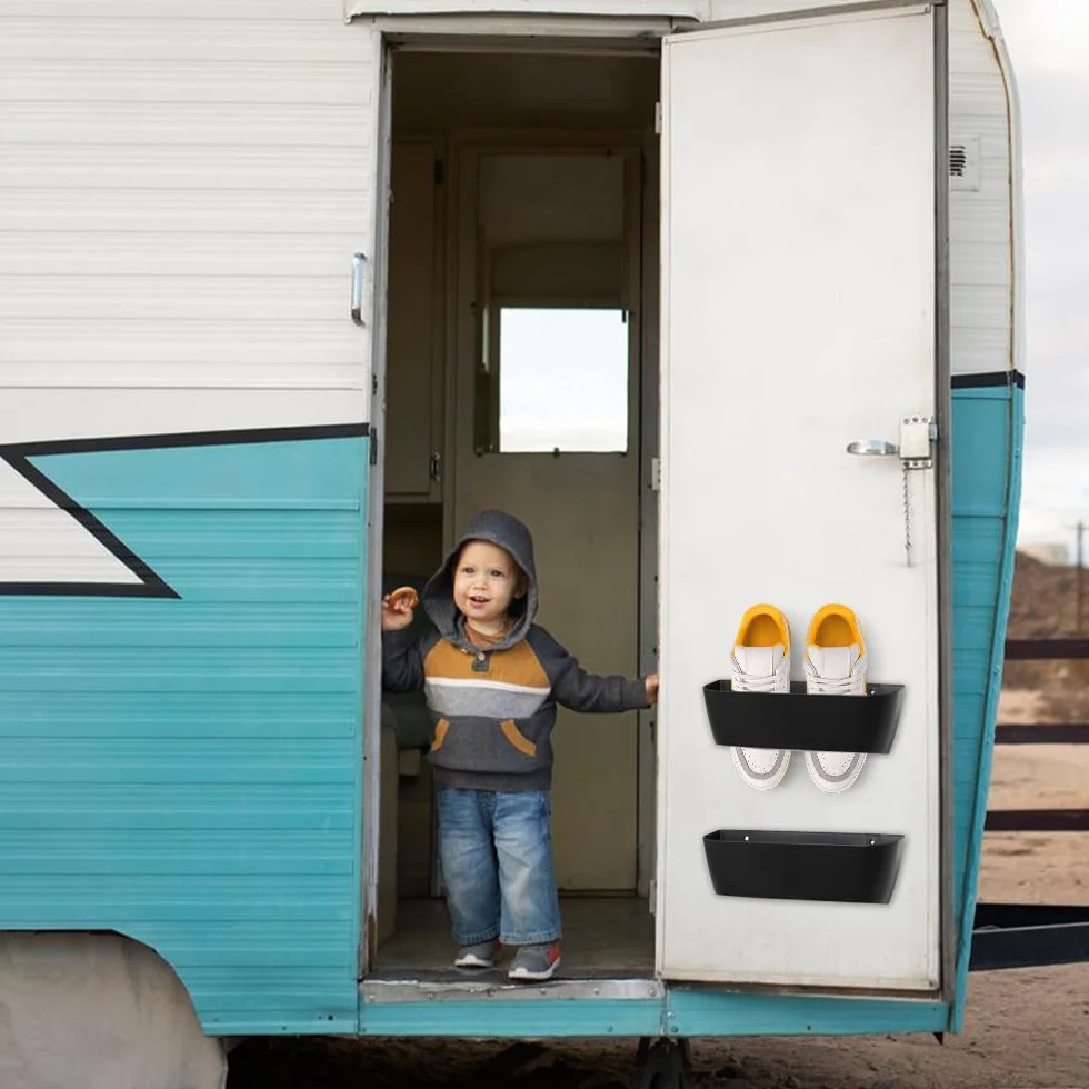 6 Pezzi Portascarpe da Parete per Camper Scaffale per Scarpe in Plastica per Camper Autoadesivo o con Foratura Scarpiera da Parete per Campeggio, Bagno