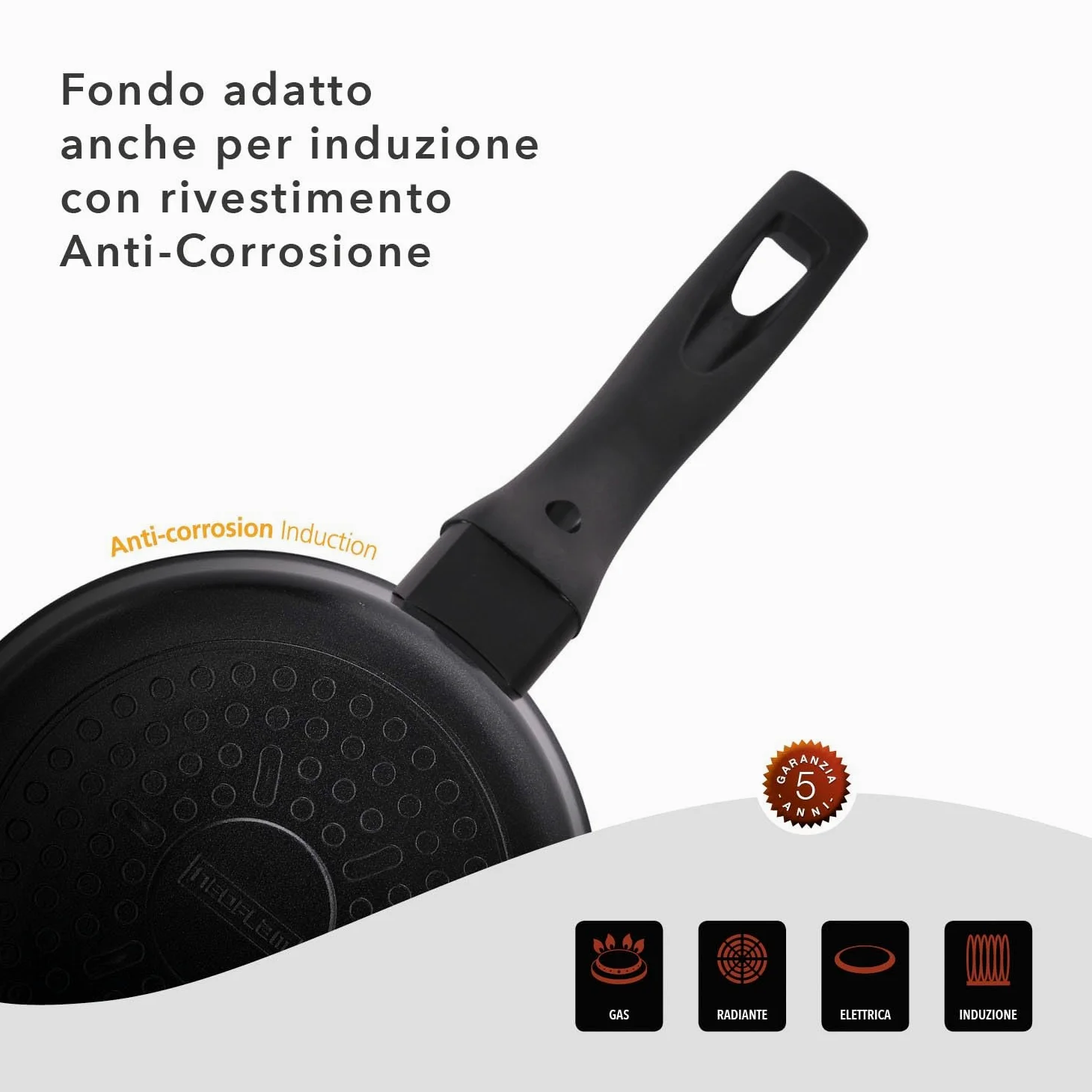 CLASSE ITALY, Linea TUSCANY, Wok cm 30 - Antiaderente naturale a 5 strati, alta resistenza, senza PTFE, PFOA, PIOMBO, CADMIO, per Induzione e Fiamma