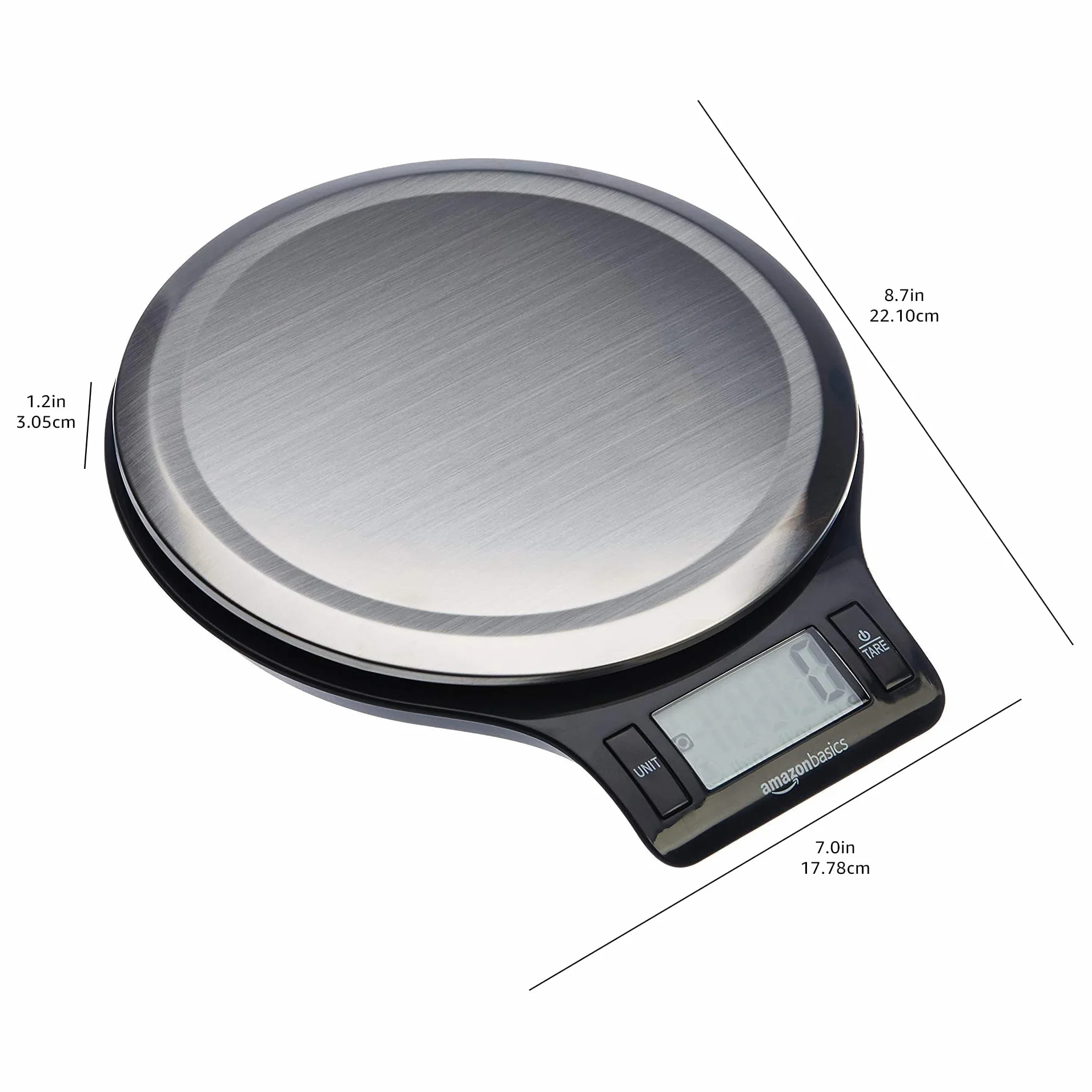 Amazon Basics Bilancia digitale da cucina con display LCD, priva di BPA, nero e acciaio inossidabile