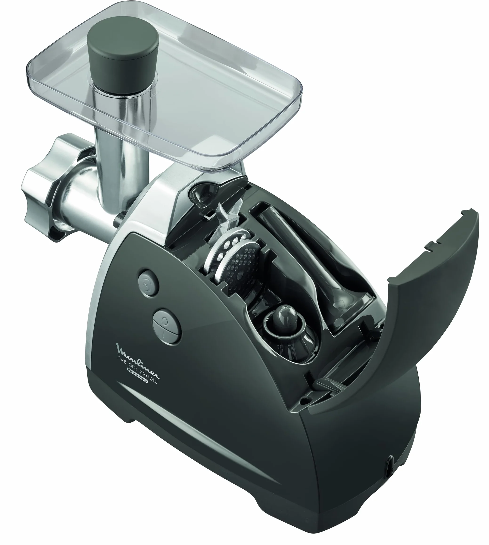 Moulinex - Tritatutto HV8, tritatutto elettrico 2200 W, 2 griglie di macinazione, accessori per kebab e salsicce, argento ME686832
