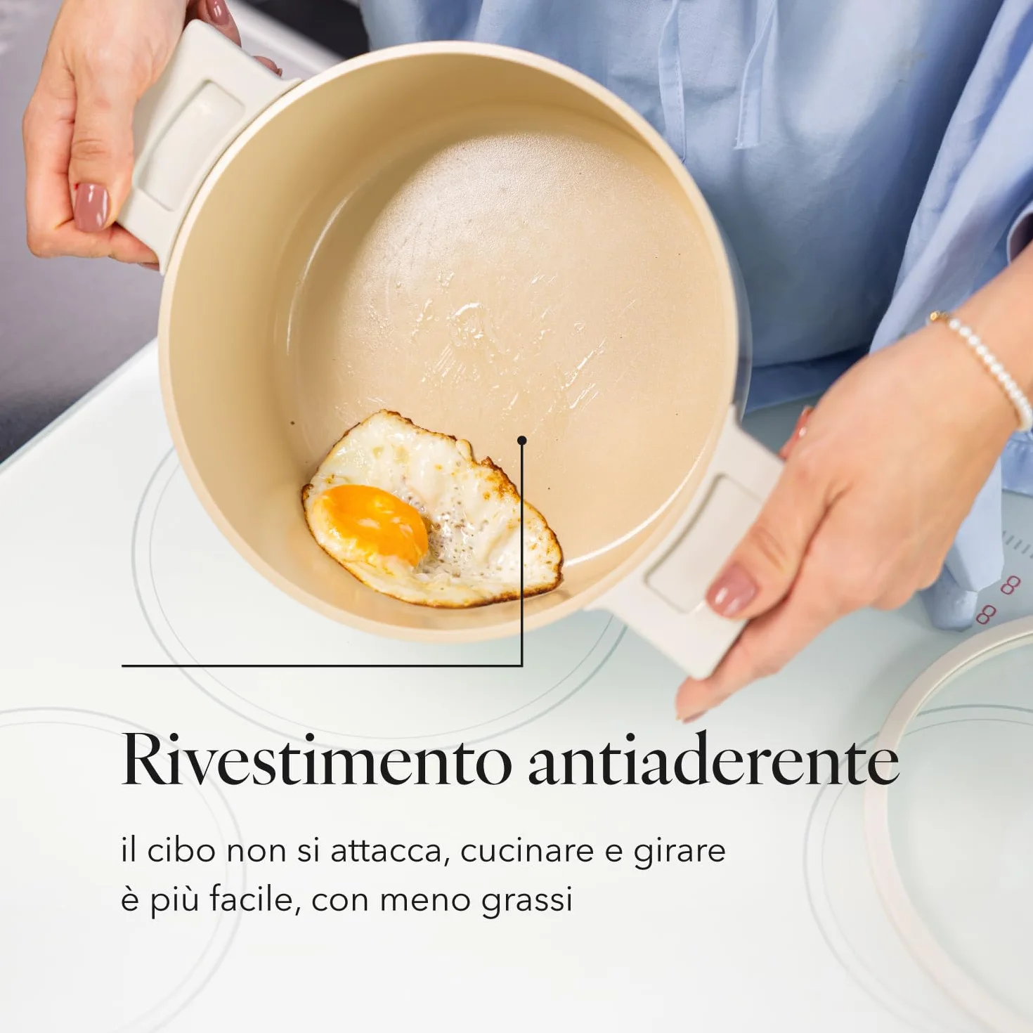 FLORINA Casseruola in alluminio Nube | 24 cm | 5,8 l | Adatta all'induzione | Rivestimento ceramico antigraffio | Manico soft-touch con effetto legno | Coperchio in vetro resistente al calore