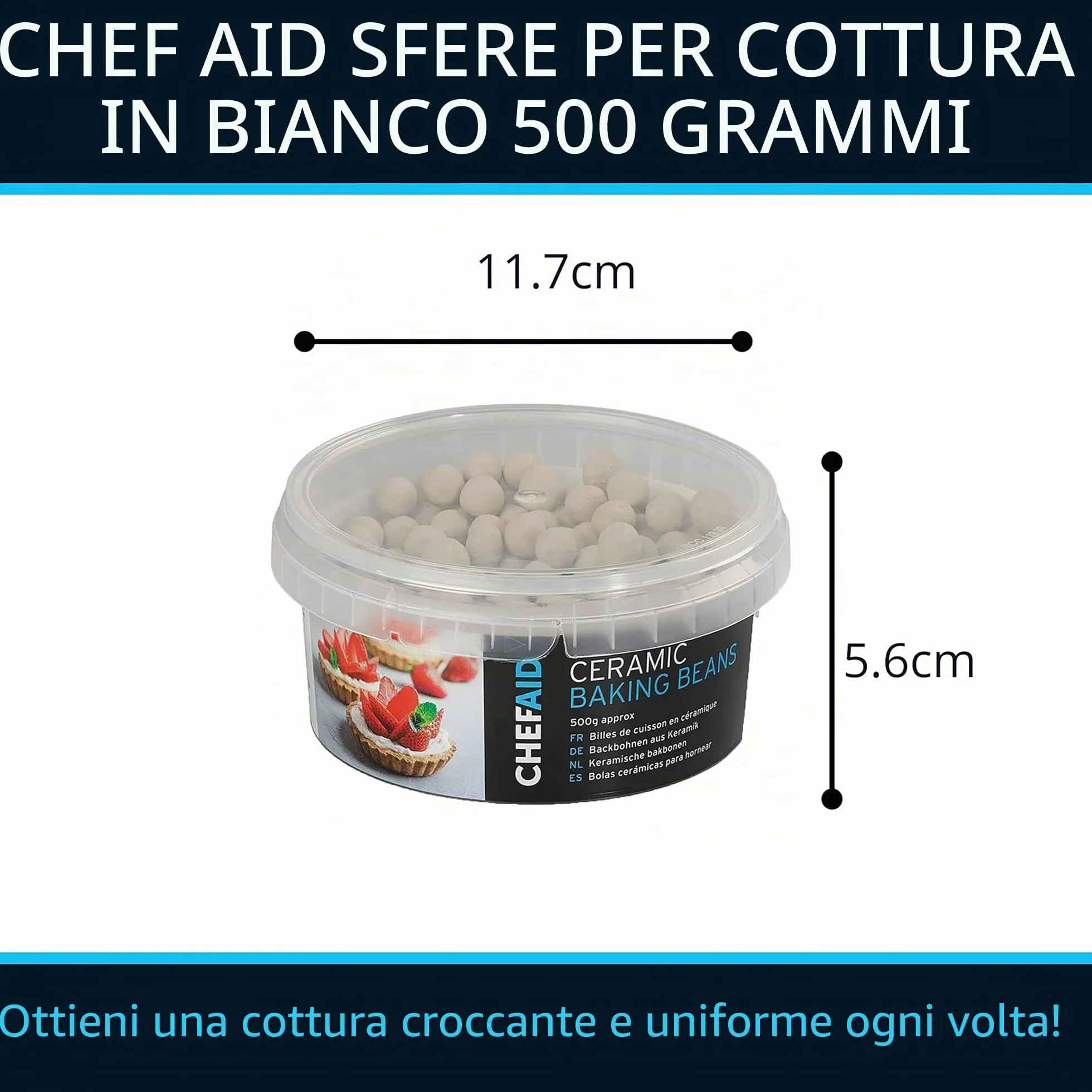 Chef Aid Fagioli da forno in ceramica riutilizzabili e pesi ciechi in vasca, perline da forno impediscono il restringimento della pasticceria, quiche, torte e crostate, resistenti al calore, circa 500