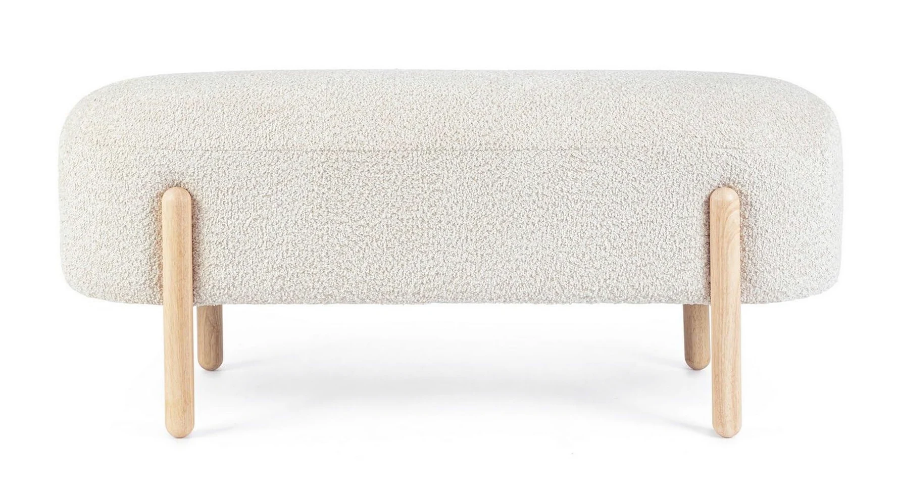 KONTE.DESIGN Panca DAYLA in tessuto effetto bouclé naturale e gambe in legno rubber wood