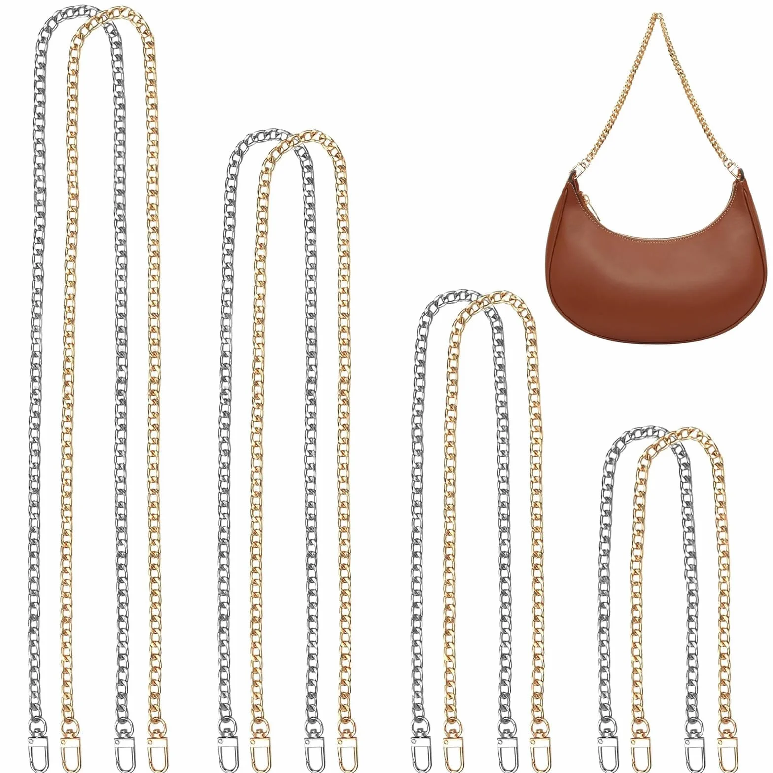 Catena Borsa Metallo 120/80/60/40 CM Oro Argento Tracolla Manici Uncinetto Donna