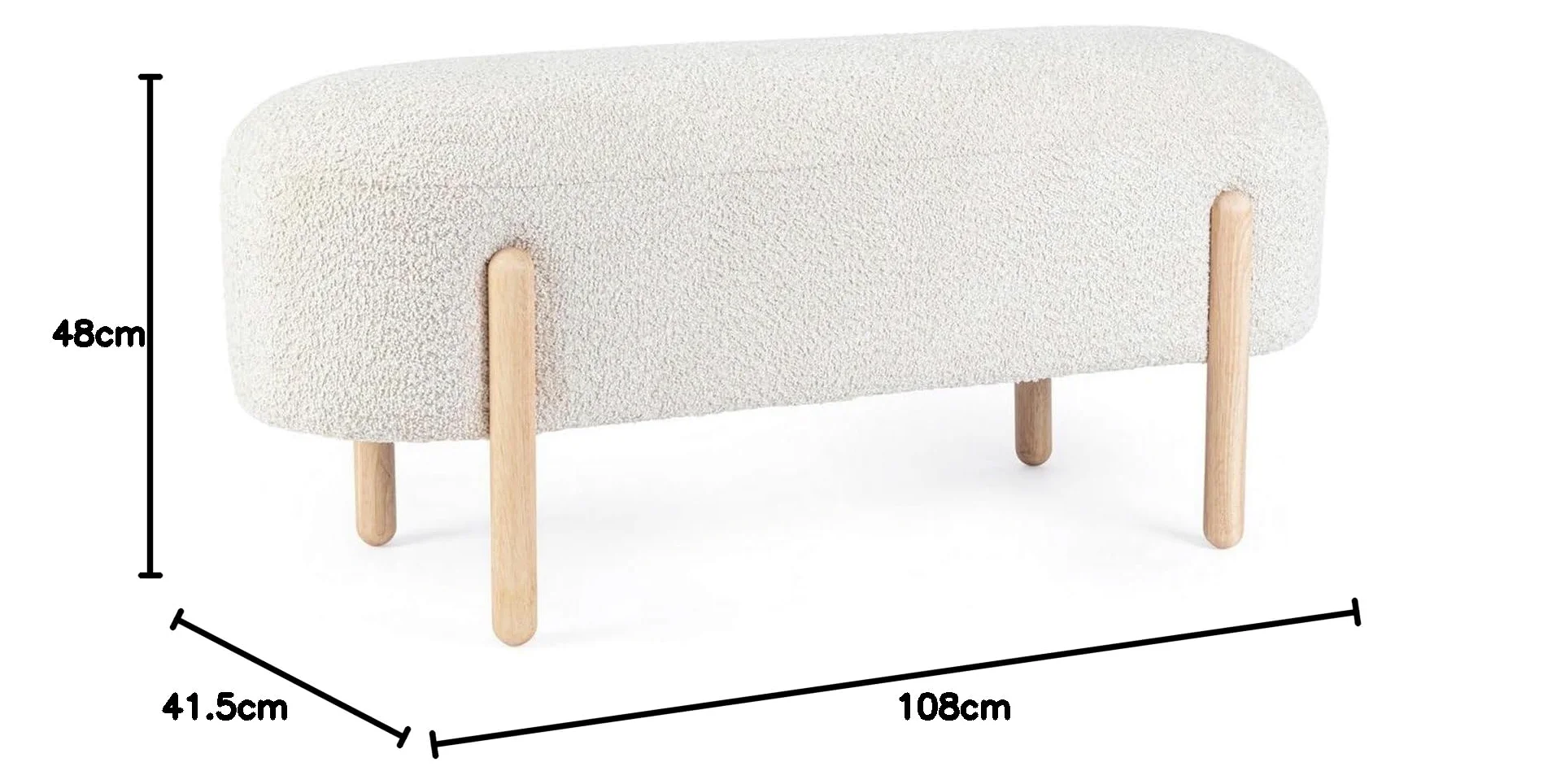 KONTE.DESIGN Panca DAYLA in tessuto effetto bouclé naturale e gambe in legno rubber wood