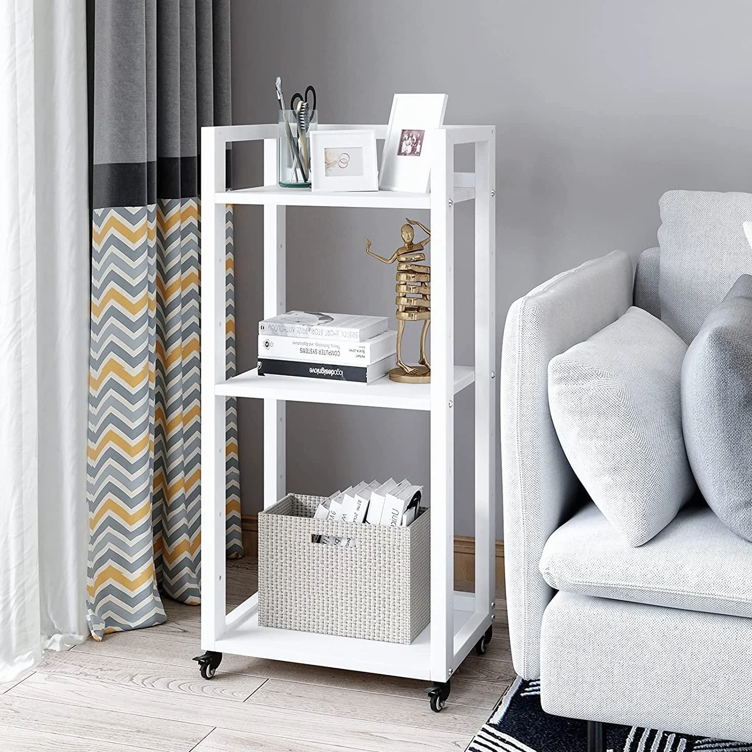 PUNCIA Supporto per Stampante a 3 Livelli Carrello Porta Documenti Mobile per Stampante in Legno e Metallo Scaffale per Documenti con Ruote Tavolo per Trituratore HIFI per Ufficio Casa (Bianco)
