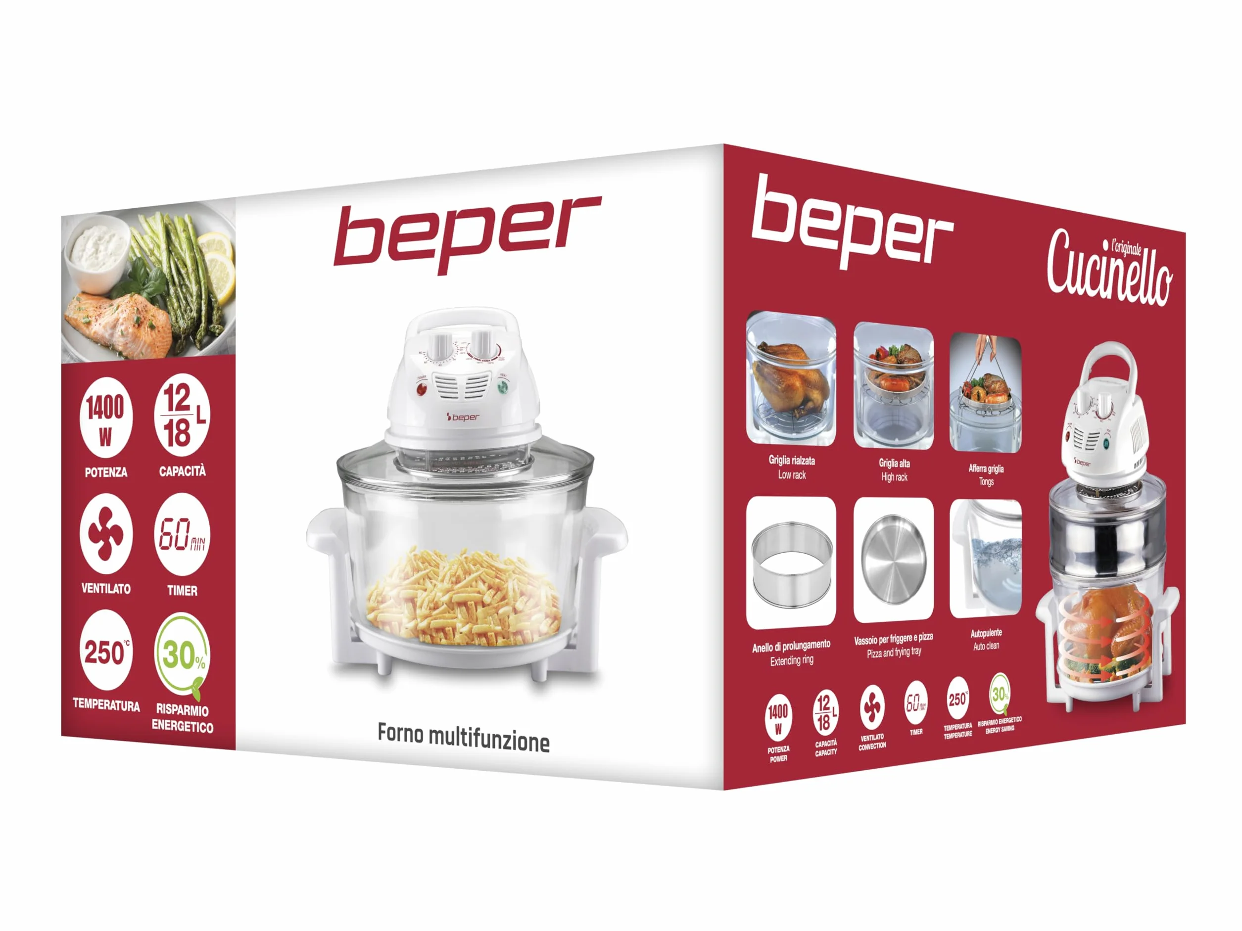 Beper BF.640 Forno Ventilato Multifunzione 12L 18L Timer 60 Minuti Temperatura 250° Accessori