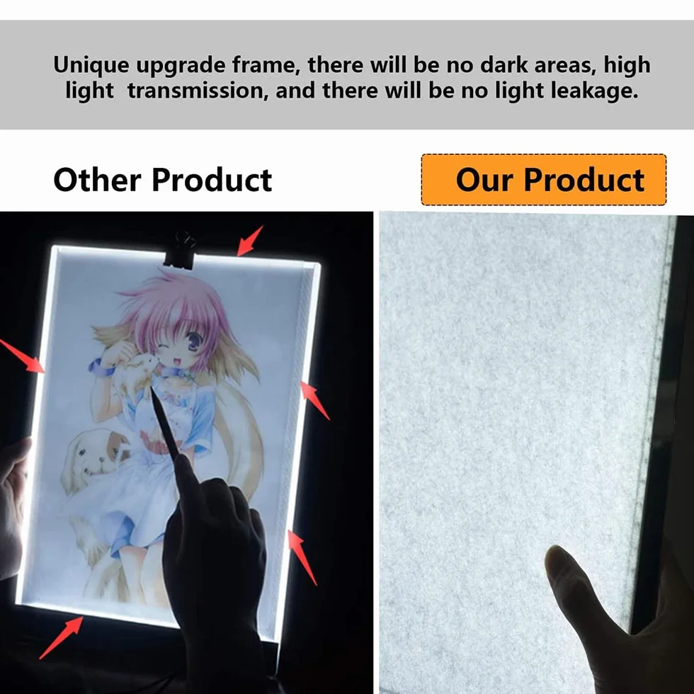 Light Box LED Light Pad di Disegno, Tavola Luminosa A3 con Luminosità Regolabile 47x34,5x0,5 cm