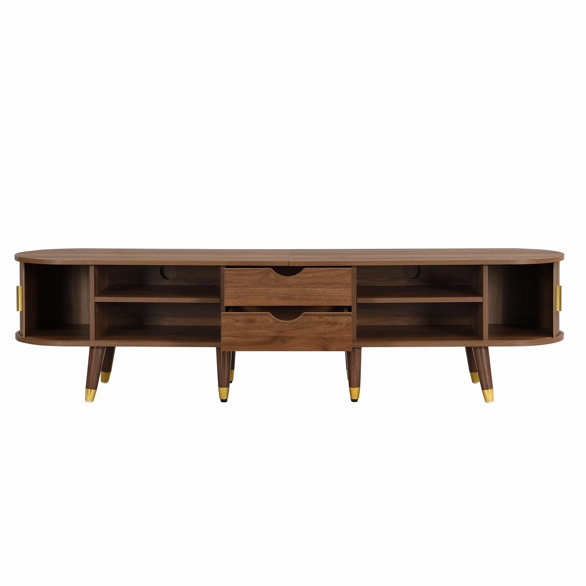 SACOOL Mobile TV stile rustico, 175 cm, con porta scorrevole in rattan, effetto noce e molto spazio di archiviazione, tavolo per TV in MDF con scomparti aperti, cassetti e armadietto, design naturale