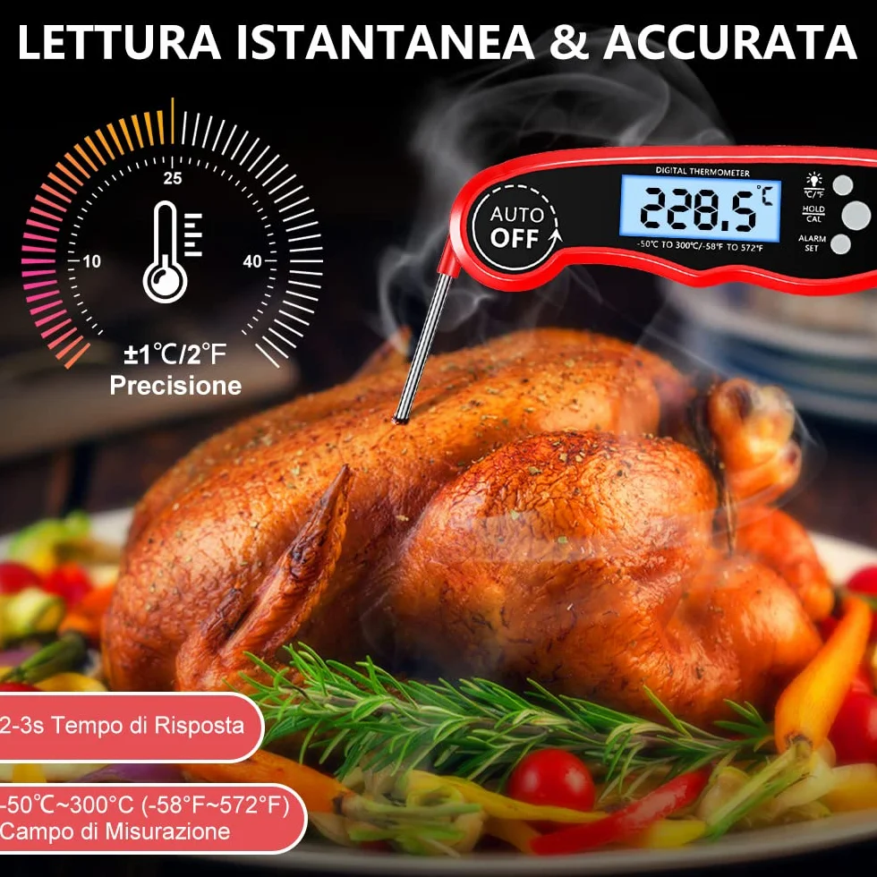 CIRYCASE Termometro Cucina a Lettura Rapida con Sonda da 102cm LCD per Forno BBQ Carne