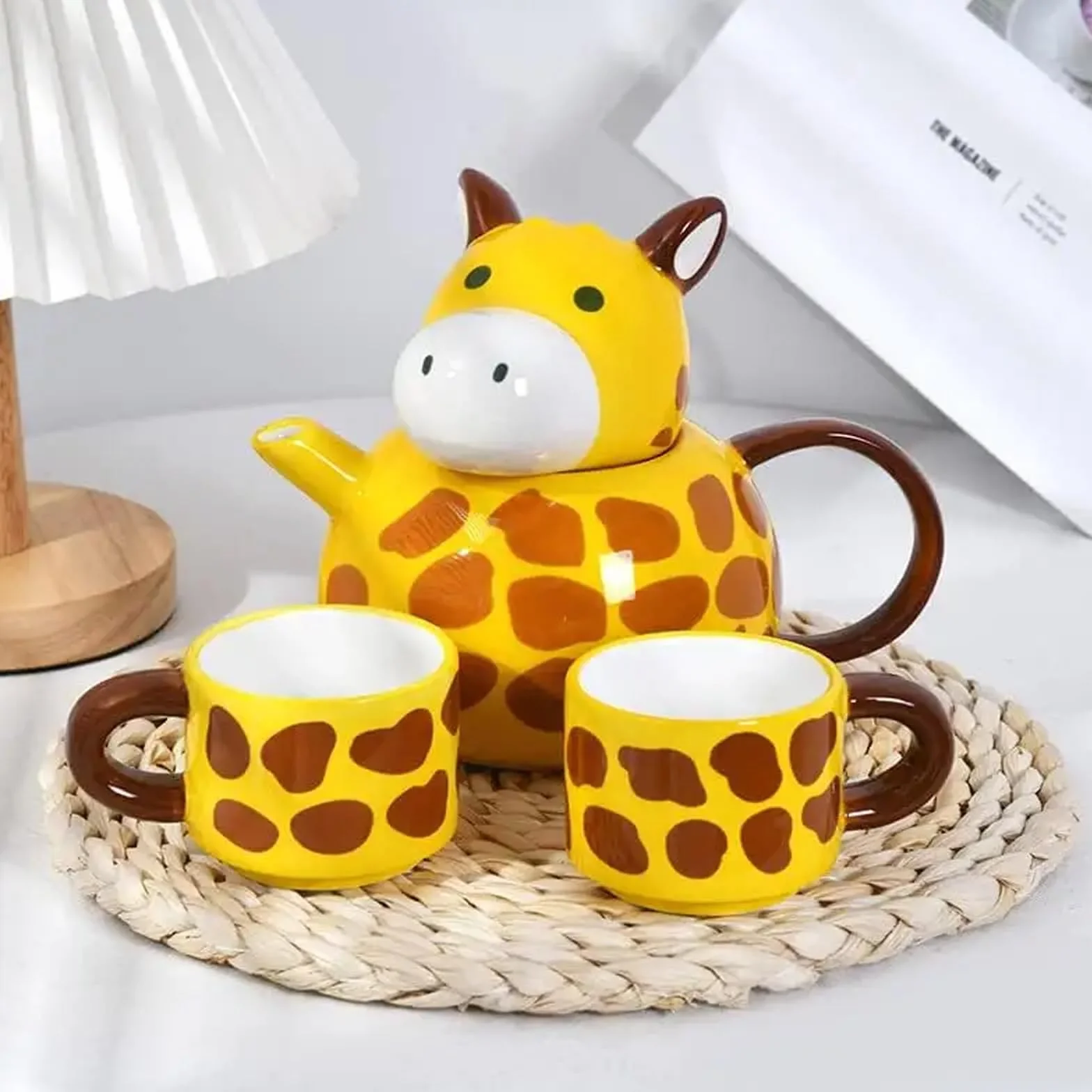 Ceramiche Teiera Set con 2 Tazze da Tè, Servizio da Tè in Porcellana Dipinta a Mano