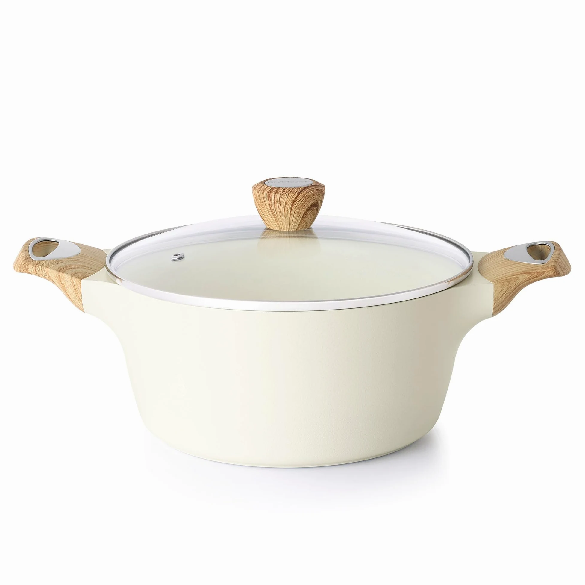 SENSARTE Pentola bianca antiaderente in ceramica da 2,6 litri con coperchio in vetro temperato