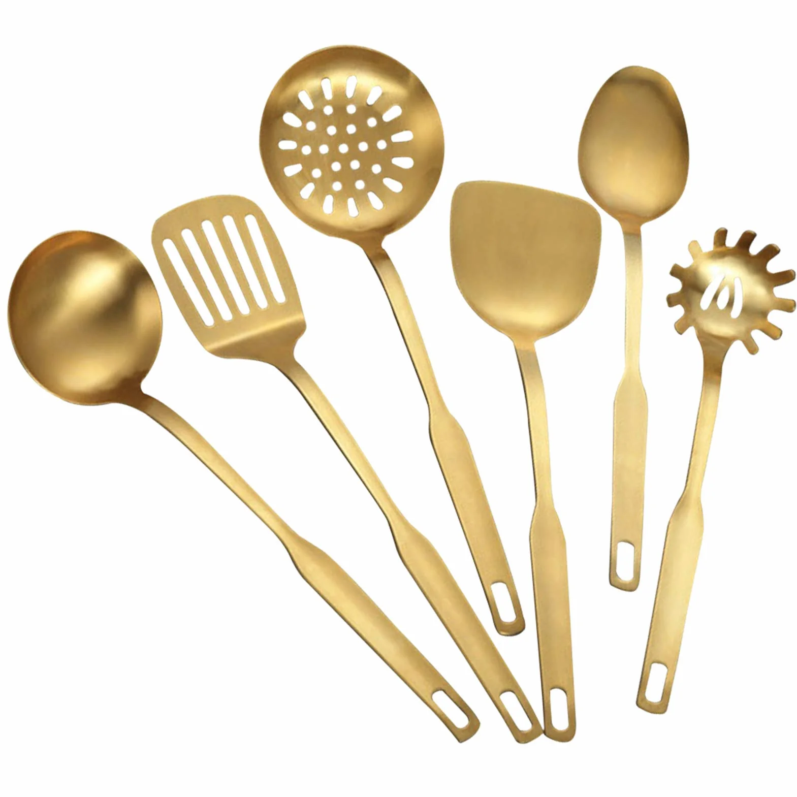 Set di Utensili da Cucina, Set di Utensili da Cucina da 6 Pezzi, Con Foro per Appendere Spatola Resistente al Calore in Acciaio Inossidabile/ Pala Fessura/ Servitore per Noodle