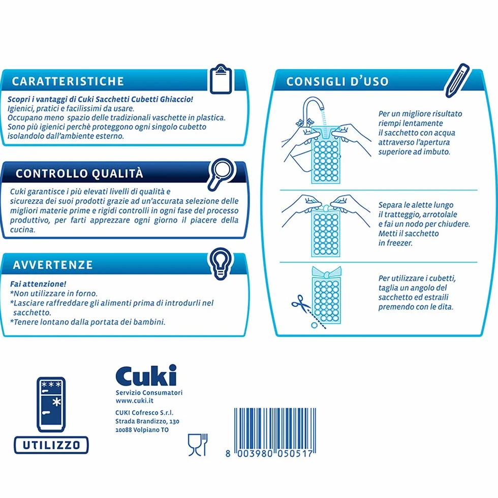 Cuki Sacchetti Ghiaccio 280 Cubetti 6 Confezione Plastica