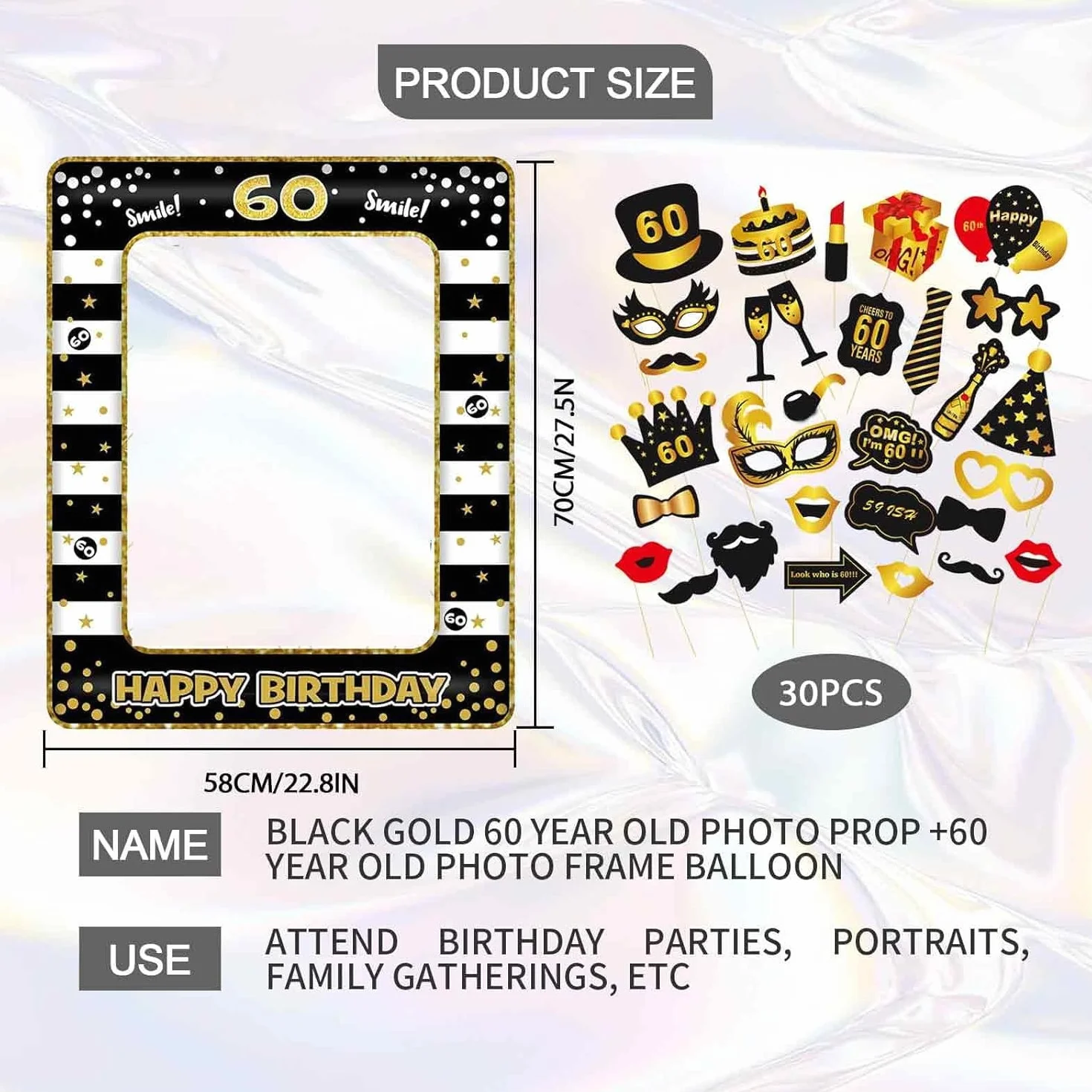 Photo Booth Compleanno Accessori 60 Anni Fai da Te Carta Foto Frame Baffi Occhiali Cappelli