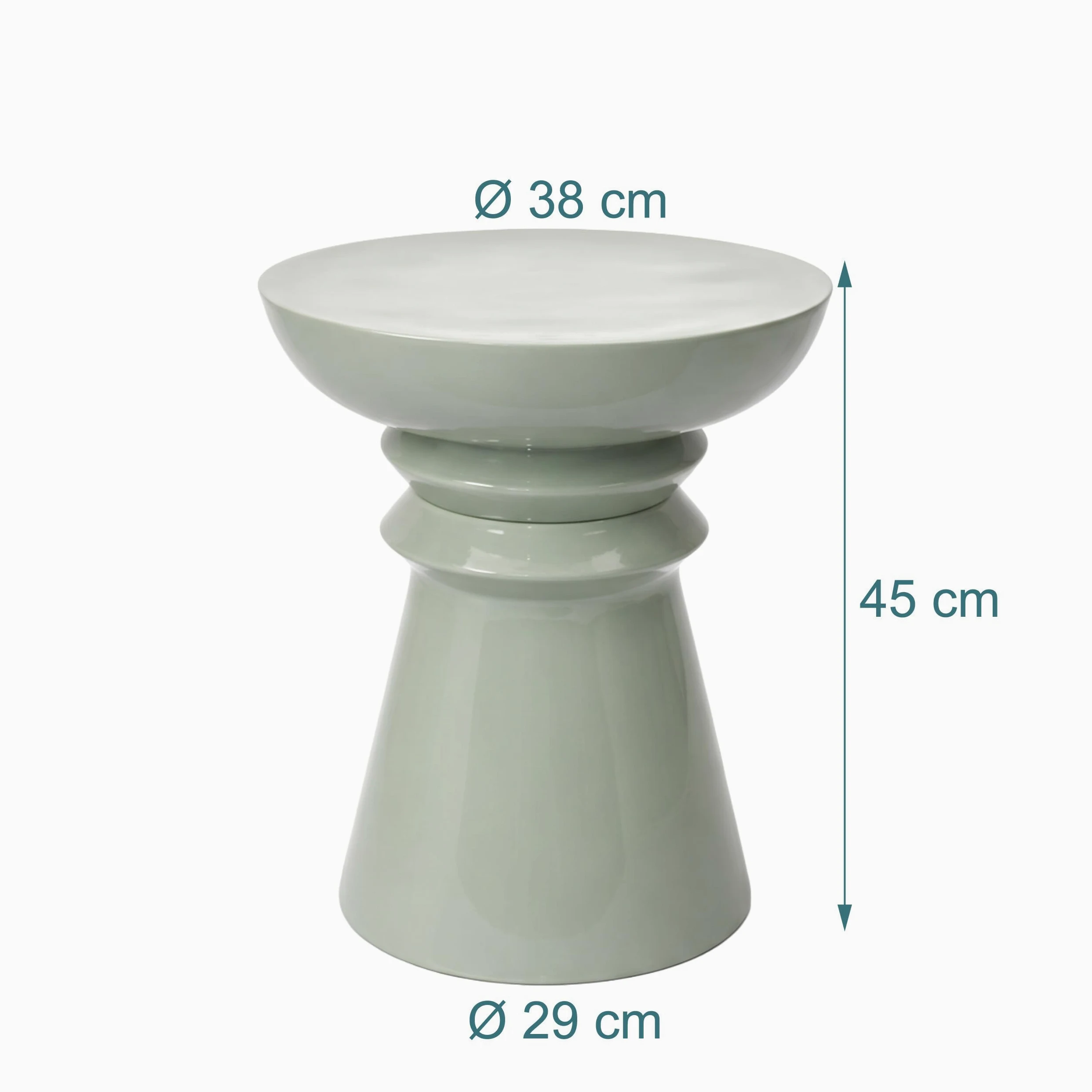 Relaxdays Tavolino e sgabello, design conico, oggetto decorativo per soggiorno, HxD: 45 x 38 cm, metallo, salvia