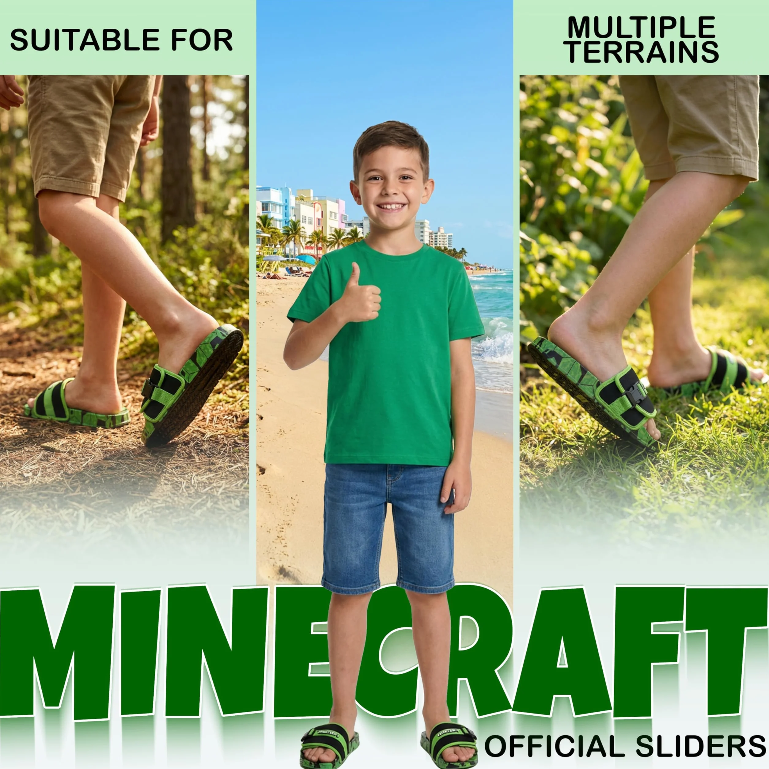 Get Trend Minecraft Ciabatte Bambino con Velcro, Creeper Sandali Comodi Estive in Gomma per Uso Quotidiano e Casa, Regali per Gamer