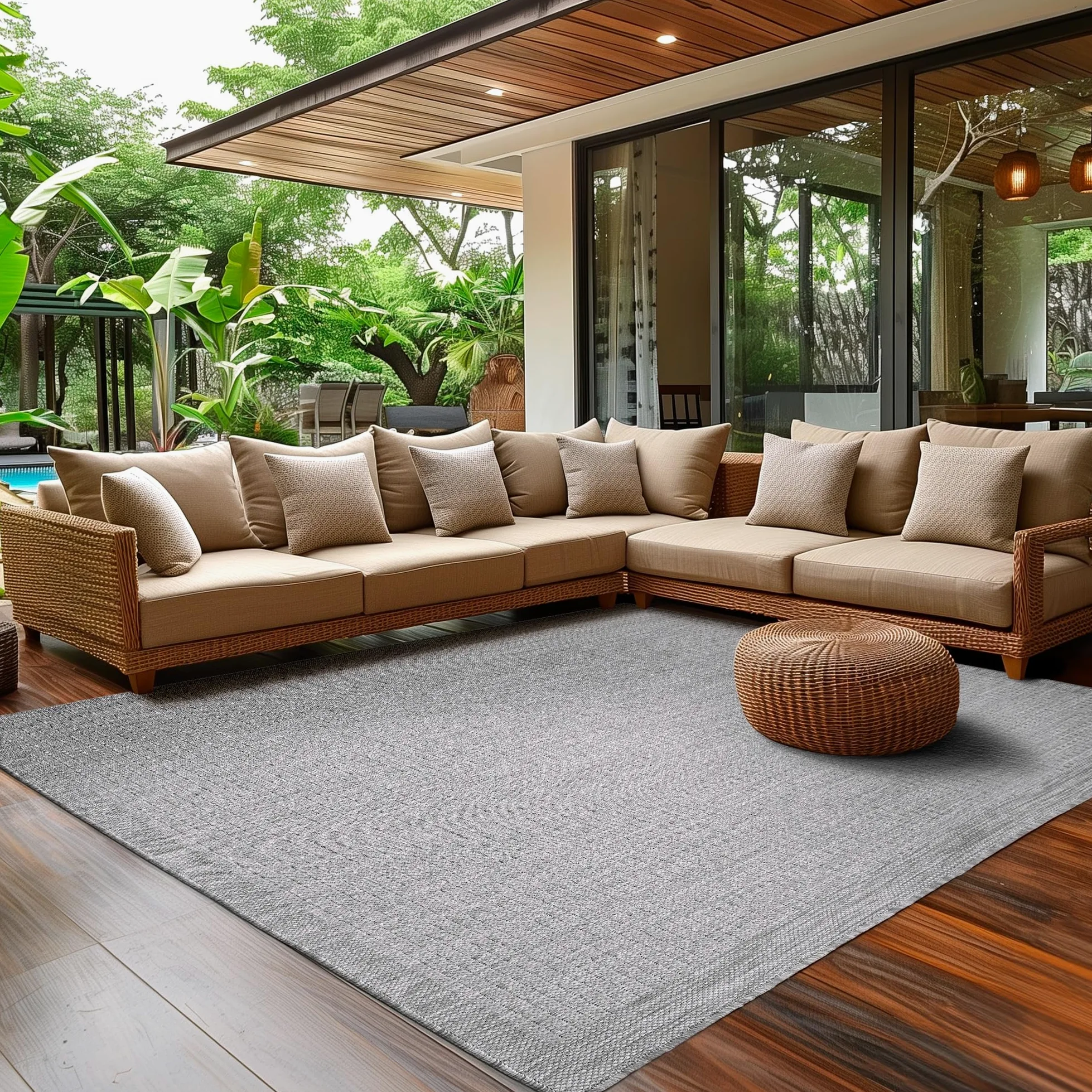 SIMPEX Tappeto da Esterno per Terrazza, Balcone e Giardino, Tappeto da Cucina Monocolore, Tappeto Lavabile in Varie Misure e Colori Grigio, 200 x 290 cm