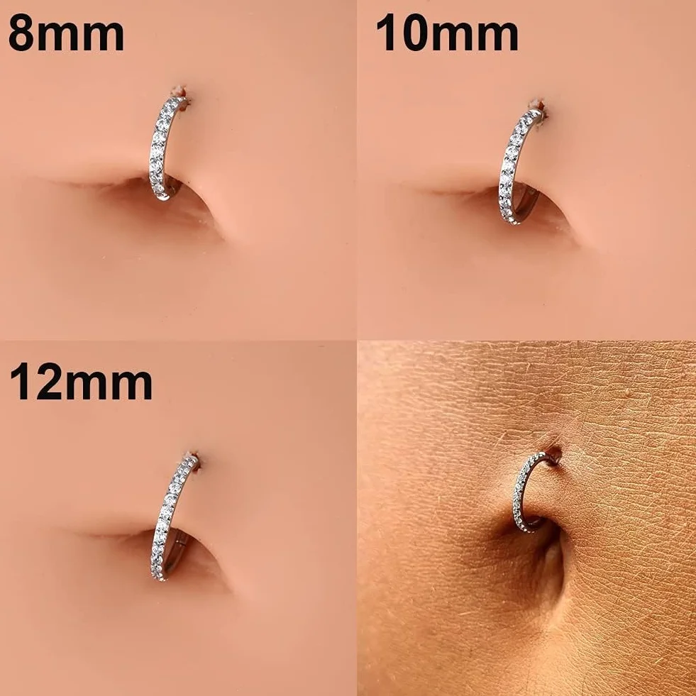 OUFER 14G 8-12mm Oro Piercing Ombelico Cerchio Anello Corto Barra Lungo Ball CZ Palline Argento Barbell Navel Bar Belly Button Rings Gioiello Donna 1.6mm