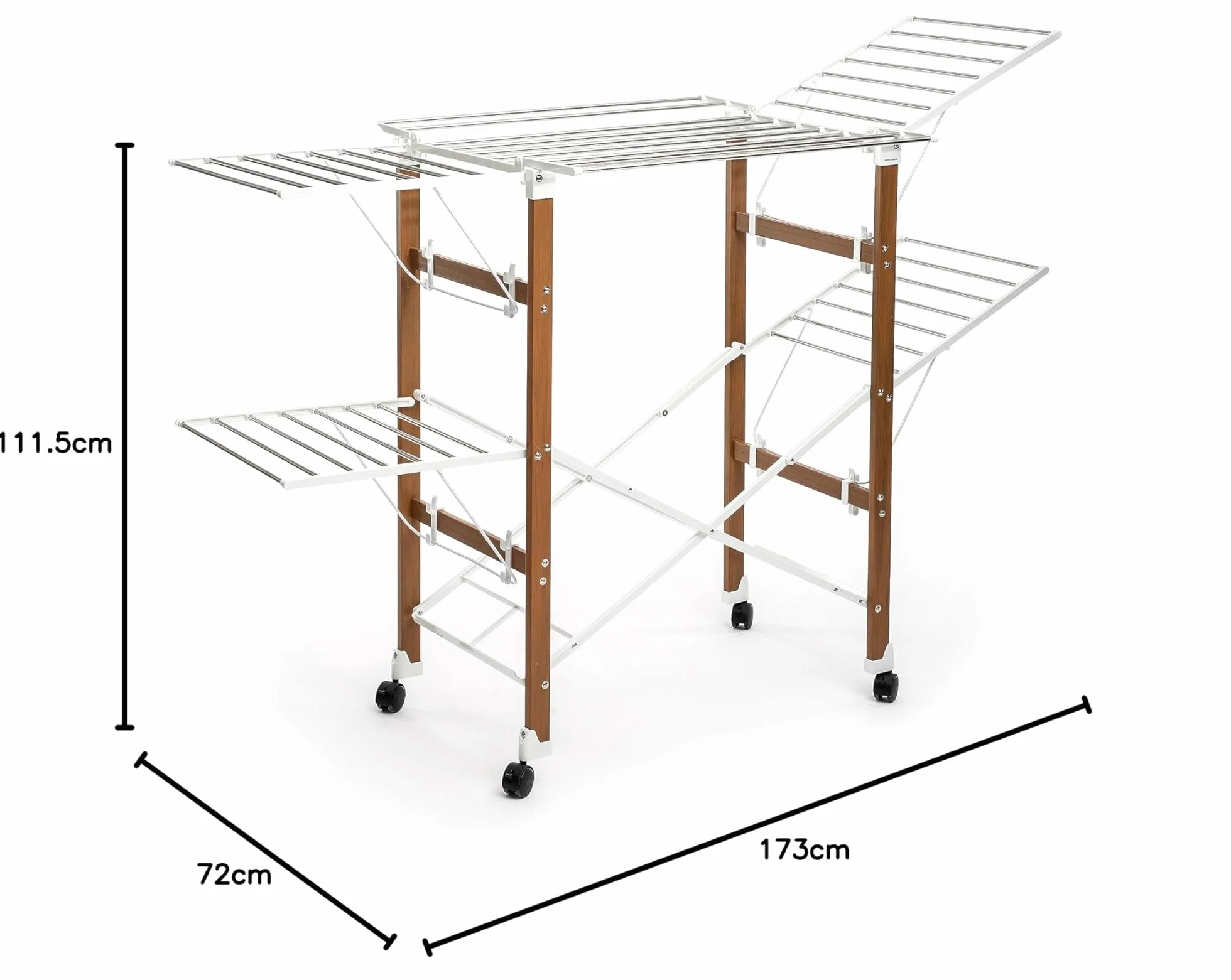 InnovaGoods Stendibiancheria Verticale Pieghevole - 38 Sbarre, Capacità Elevata, Salvaspazio, ABS/Acciaio Inox, Supporto Scarpe, Ruote con Blocco, Bianco