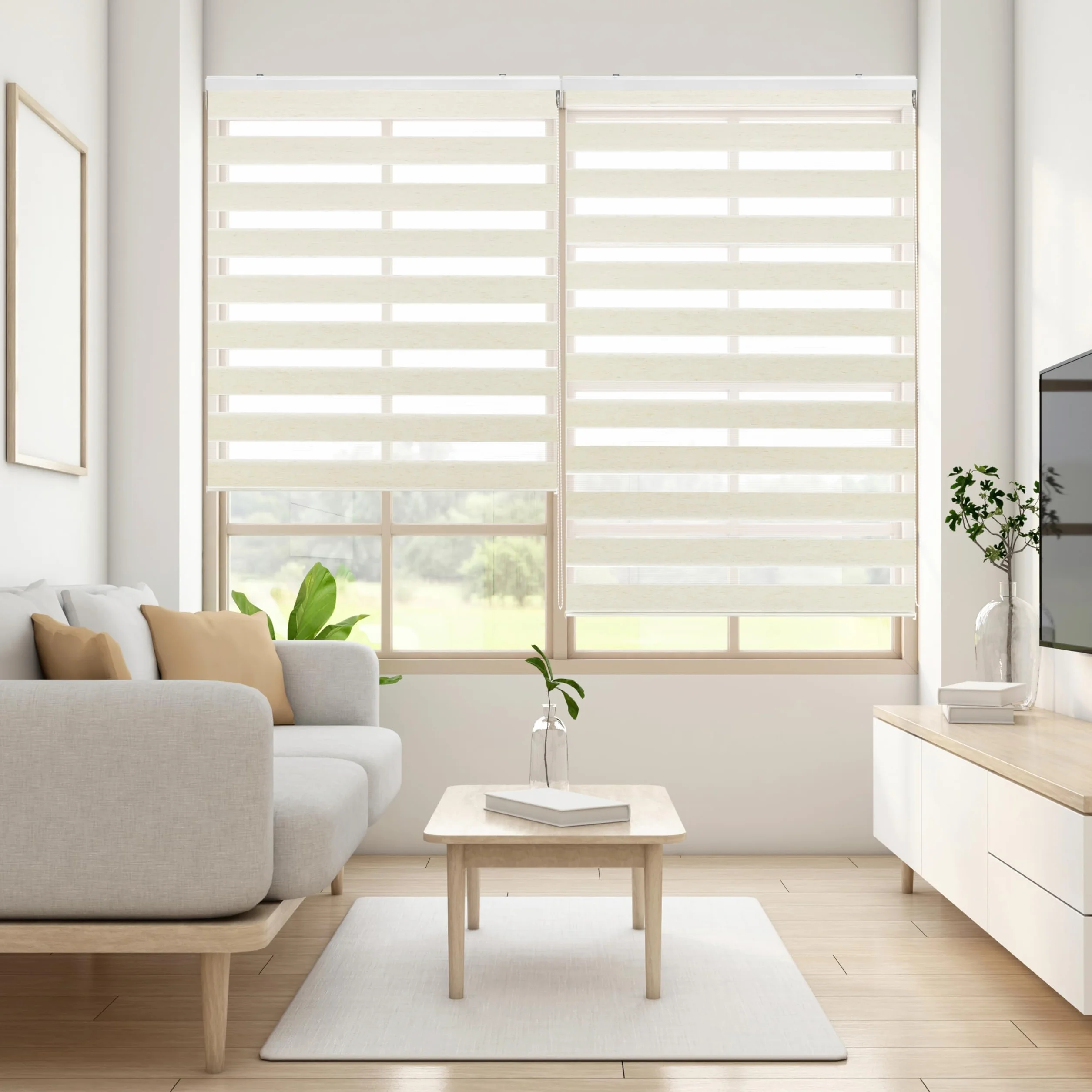 Blindecor Lira tenda a rullo giorno e notte, colore Lino, tenda per interni 120 x 180 cm (Larghezza x Altezza) | Dimensioni del tessuto 117 x 175 cm. Eleganti tende giorno e notte