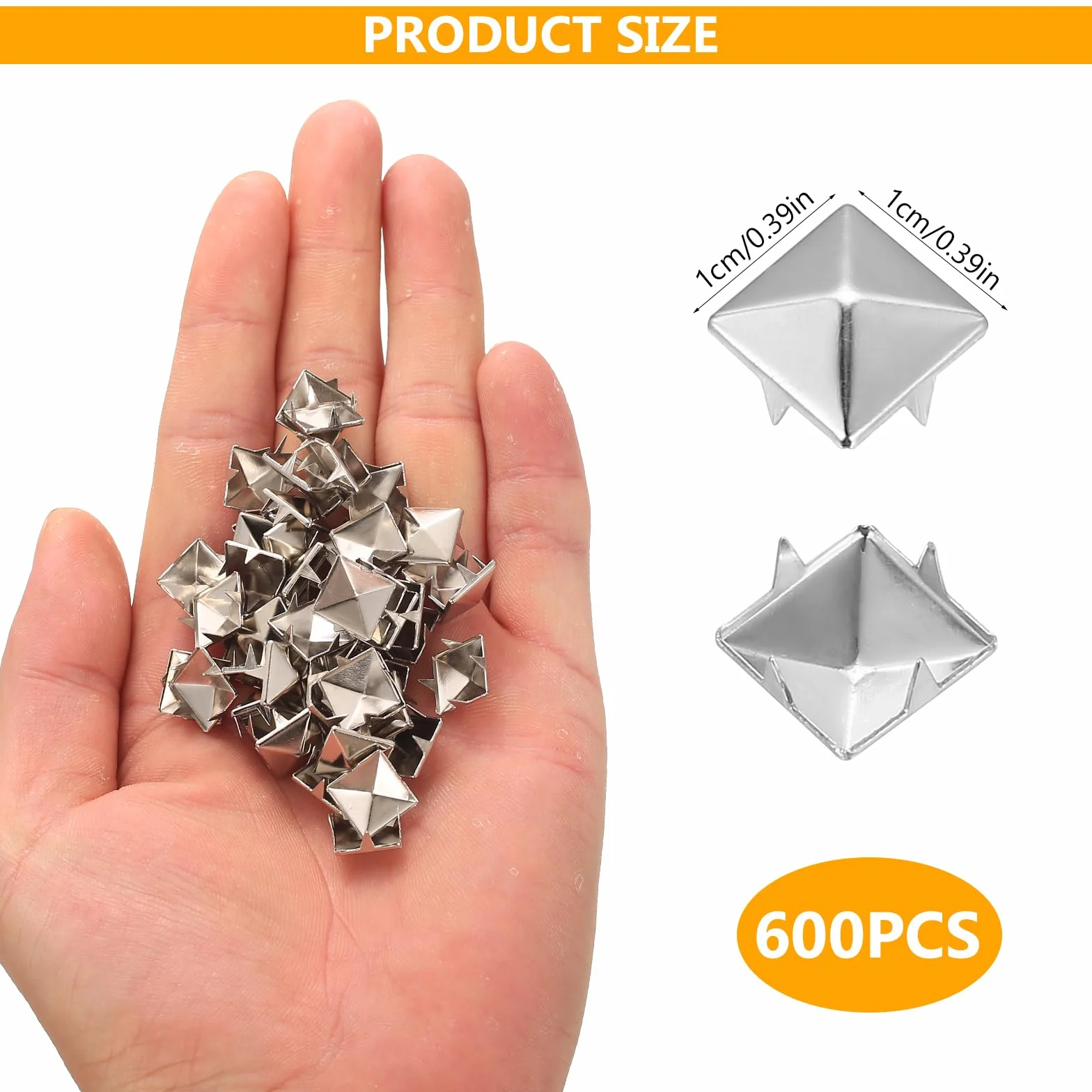 600 PzRivetti Punk, Borchie Piramidali Decorative Ribattini, 10mm Rivetti a Vite Piramidale, Rivetti a Punta Quadrati in Metallo,Borchie per Tessuti Abbigliamento Scarpe Pelle Jeans Cintura(Argento)