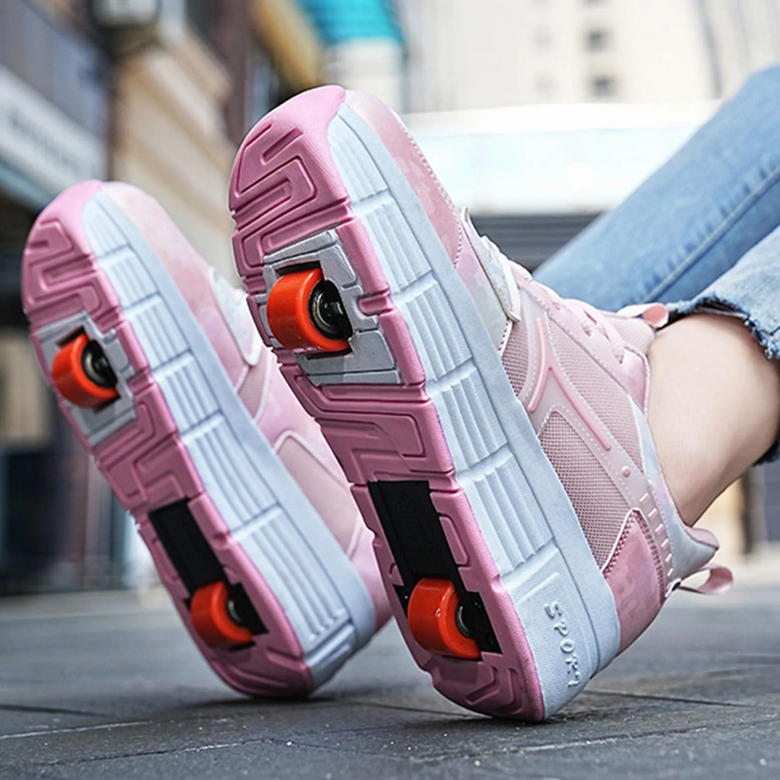 Surwin Scarpe con Rotelle Bambino, Scarpe con Ruote Posteriori Retrattili, Sneaker con Rotelle Bambini Ragazzo Ragazza Unisex Sneaker Skateboard con Lacci Traspirante, 30 EU-41 EU