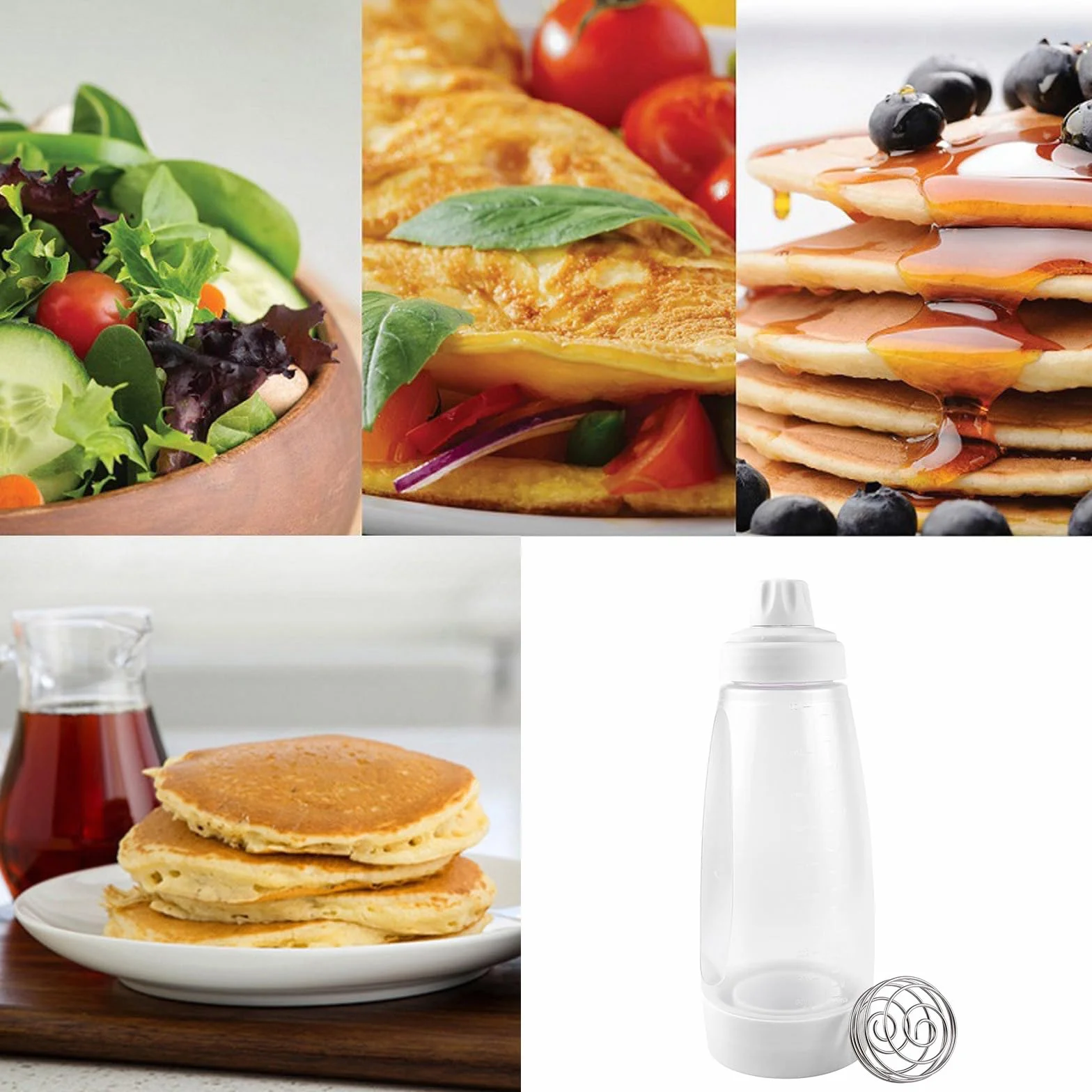Pancake, dosatore per pasta da 1000 ml, con scala e sfera di miscelazione, dispenser per pancake, pancake, waffle, crepes UVM