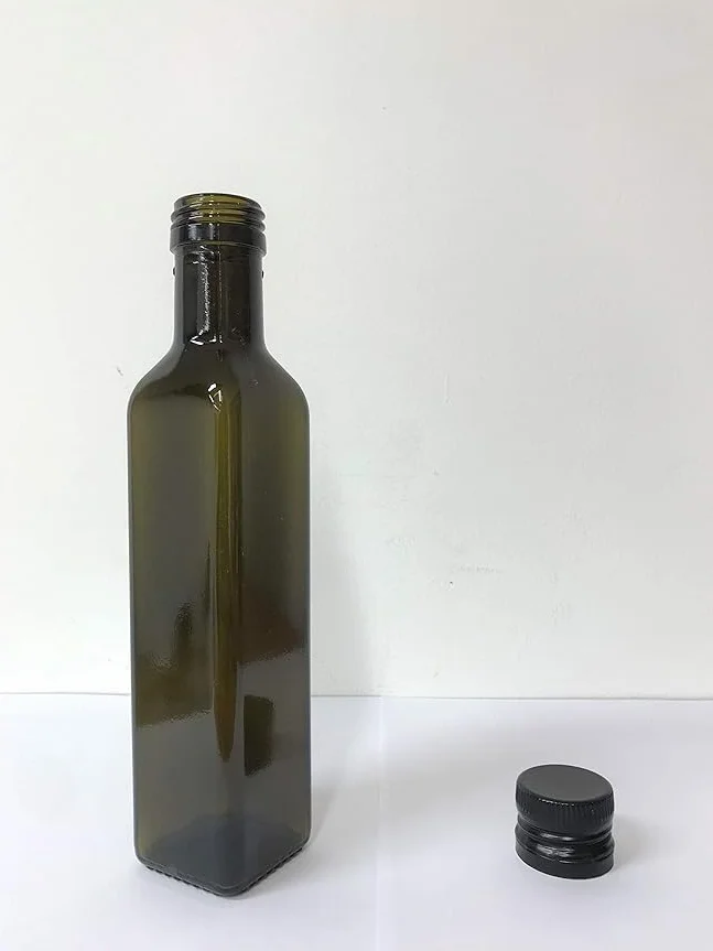 Bottiglia per Olio Verde in Vetro, 1000 ml, Set di 10 Bottiglie con 10 Tappi, Riutilizzabile