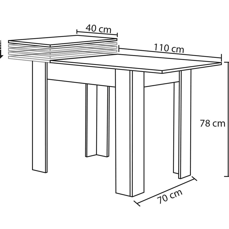 Shally Dogan Tavolo Allungabile Sala da pranzo Bianco da 110 x 70 cm a 150 x 70 cm, Design Moderno, Estensibile Salvaspazio, Ideale per Sala Pranzo, Soggiorno, Cucina, Arredamento Interno, (Bianco)